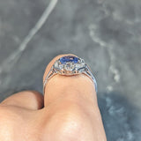 Art Deco No Heat Ceylon Sapphire Diamond Platinum Vintage Halo Ring GIA