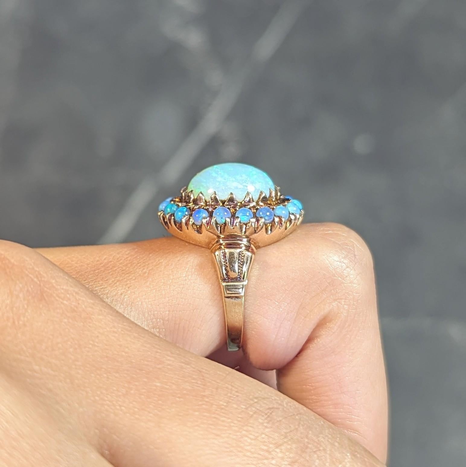 Samsan Co. Retro Opal 10 Karat Yellow Gold Vintage Halo Ring