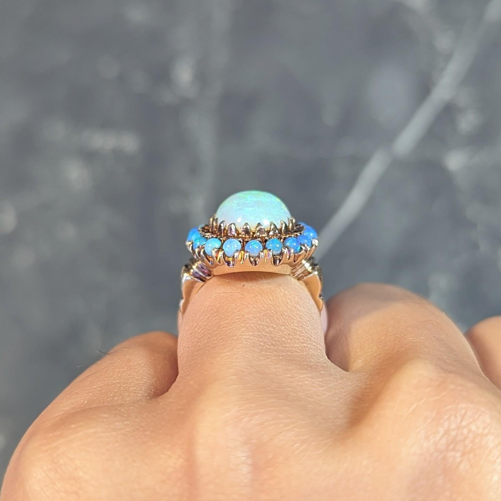 Samsan Co. Retro Opal 10 Karat Yellow Gold Vintage Halo Ring