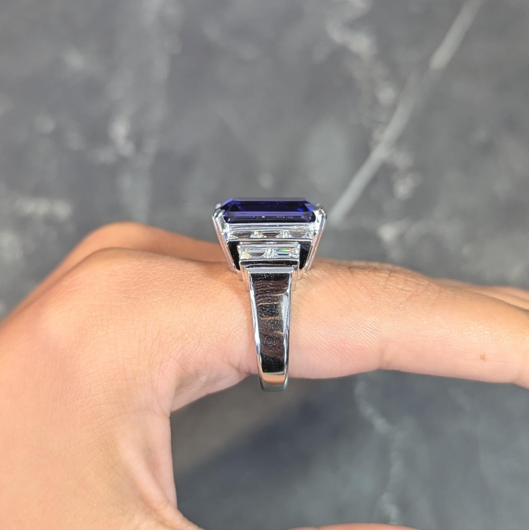 Contemporary 17.90 CTW Tanzanite Diamond Platinum Stepped Cocktail Ring