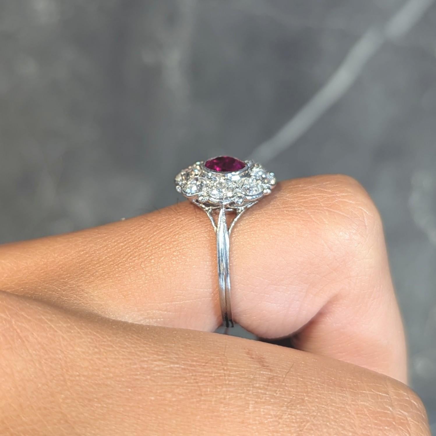 Art Deco 2.06 CTW No Heat Burma Ruby Diamond Platinum Vintage Halo Ring GIA