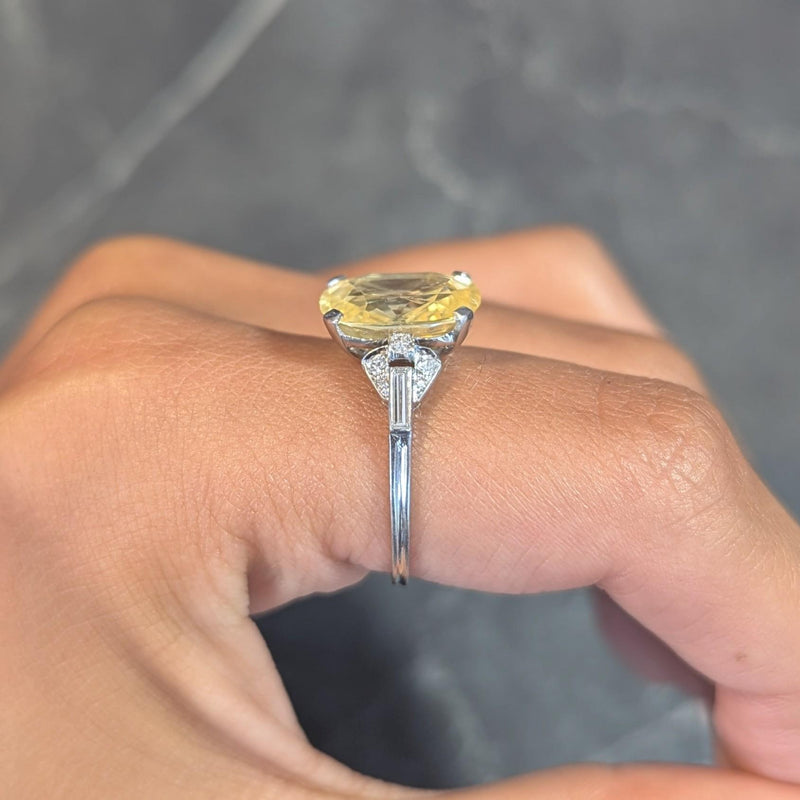 Art Deco 6.75 CTW No Heat Yellow Ceylon Sapphire Diamond Platinum Ring GIA