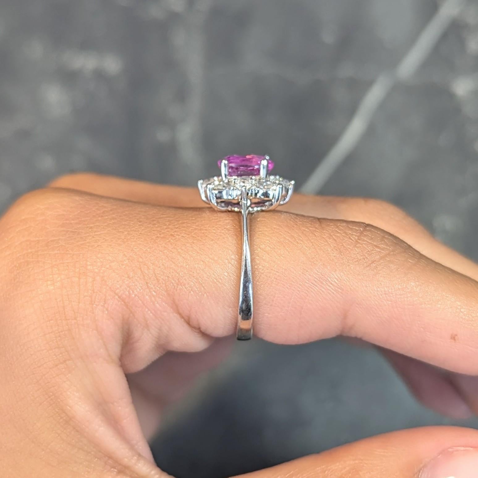 Contemporary 2.35 CTW No Heat Pink Sapphire Diamond Platinum Halo Ring GIA