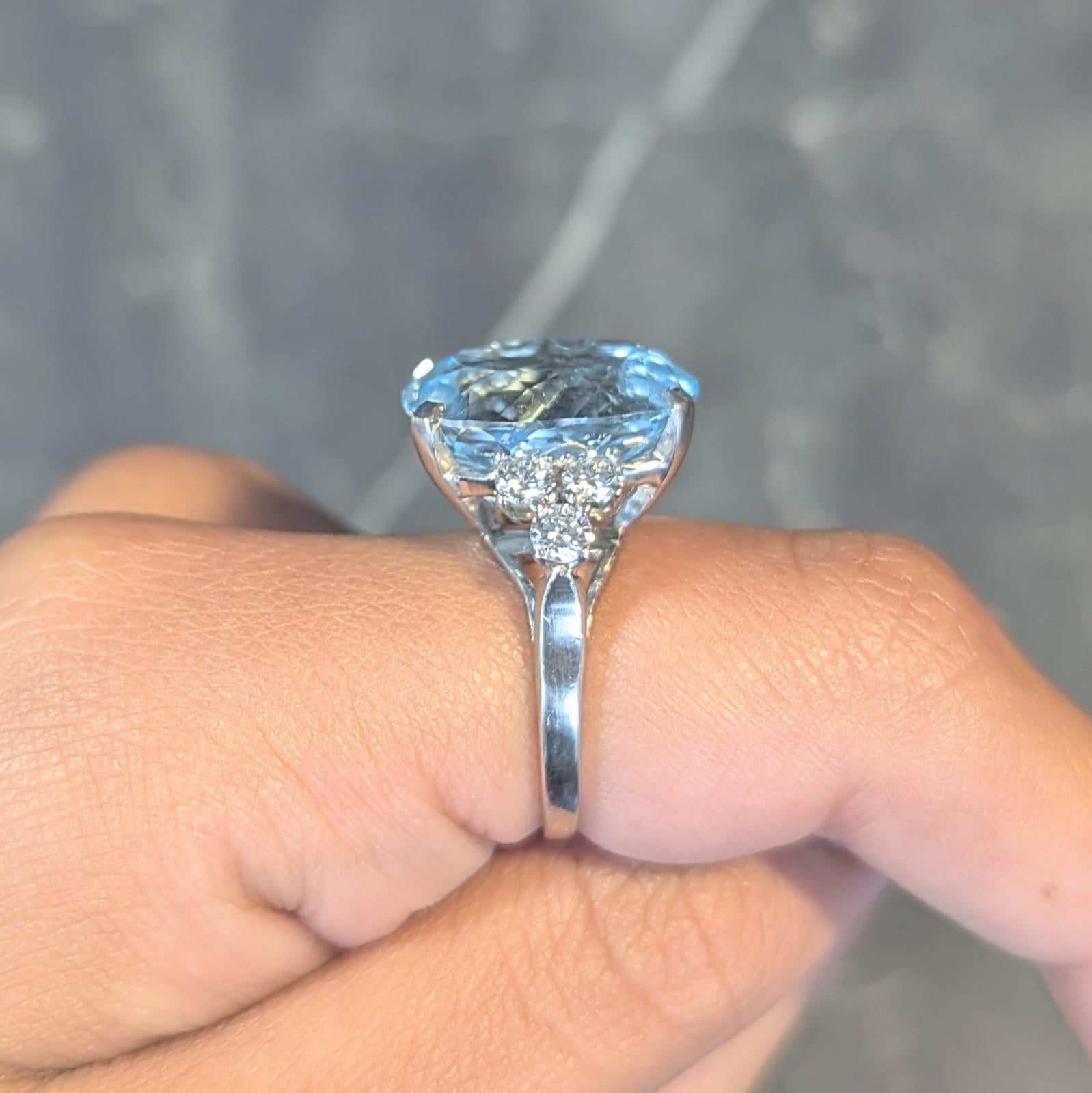 Mid-Century 10.59 CTW Aquamarine Diamond 14 Karat White Gold Vintage Ring