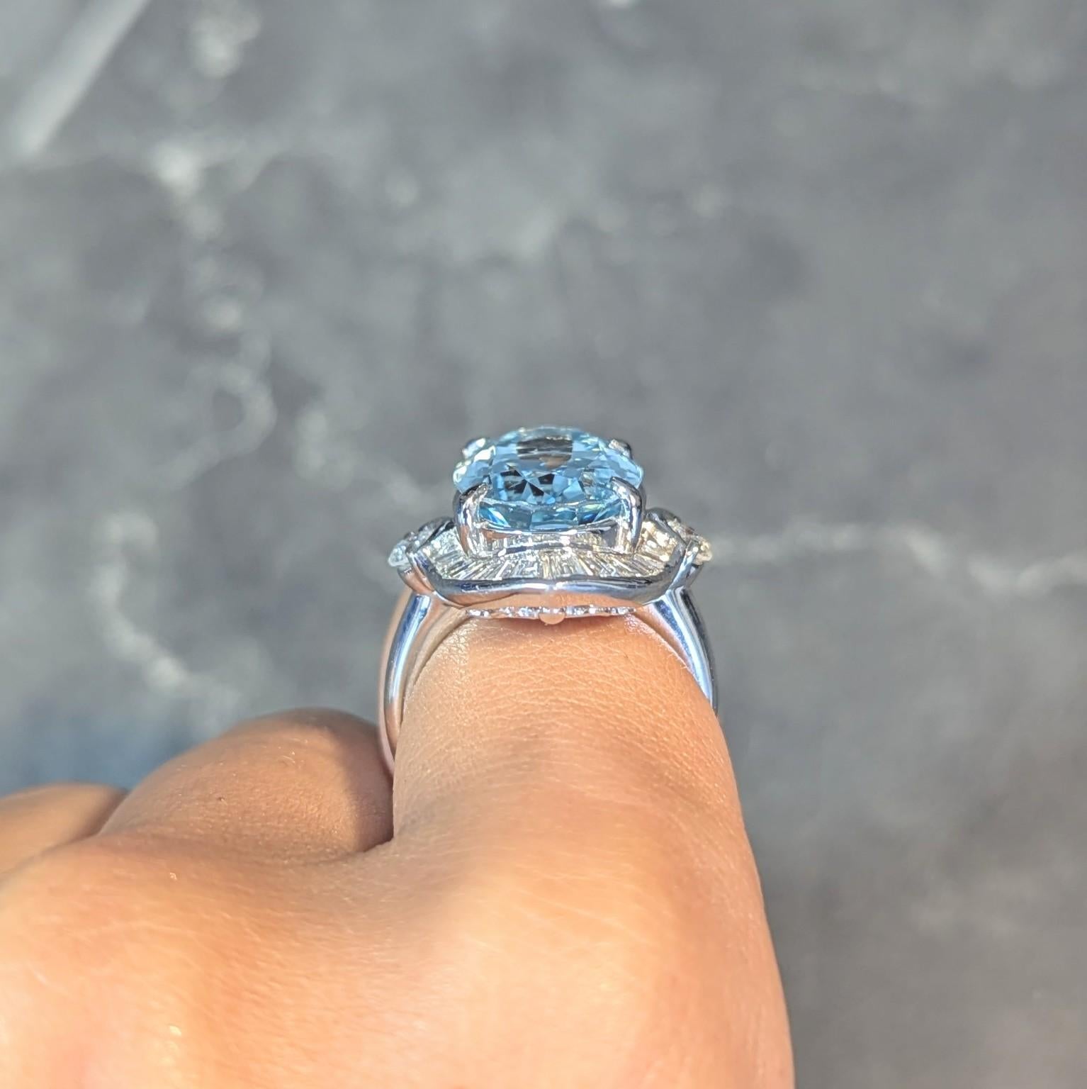 Contemporary 10.32 CTW Aquamarine Diamond Platinum Ballerina Halo Ring