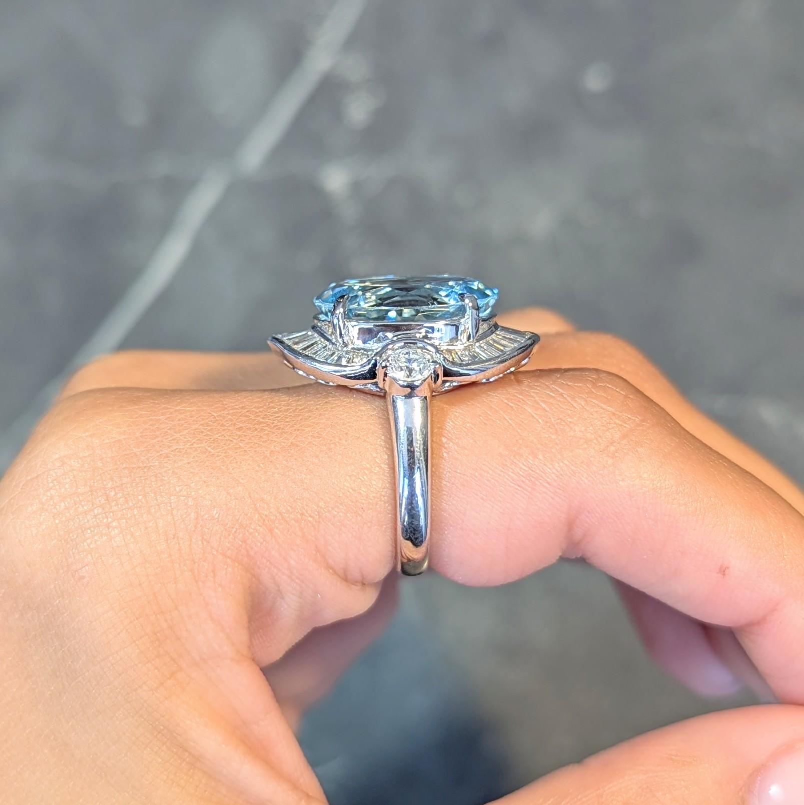 Contemporary 10.32 CTW Aquamarine Diamond Platinum Ballerina Halo Ring