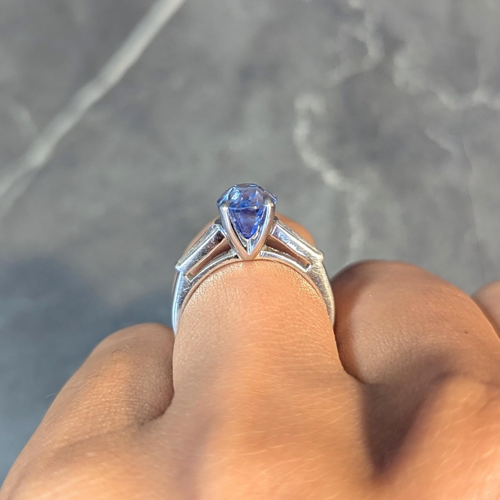 Mid-Century 4.29 CTW No Heat Ceylon Sapphire Diamond Platinum Vintage Ring GIA