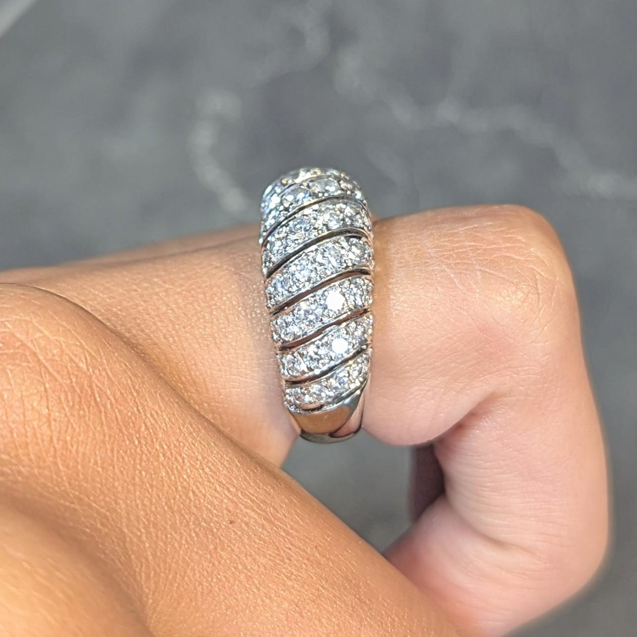 Mid-Century 2.76 CTW Diamond 18 Karat White Gold Domed Twist Vintage Band Ring