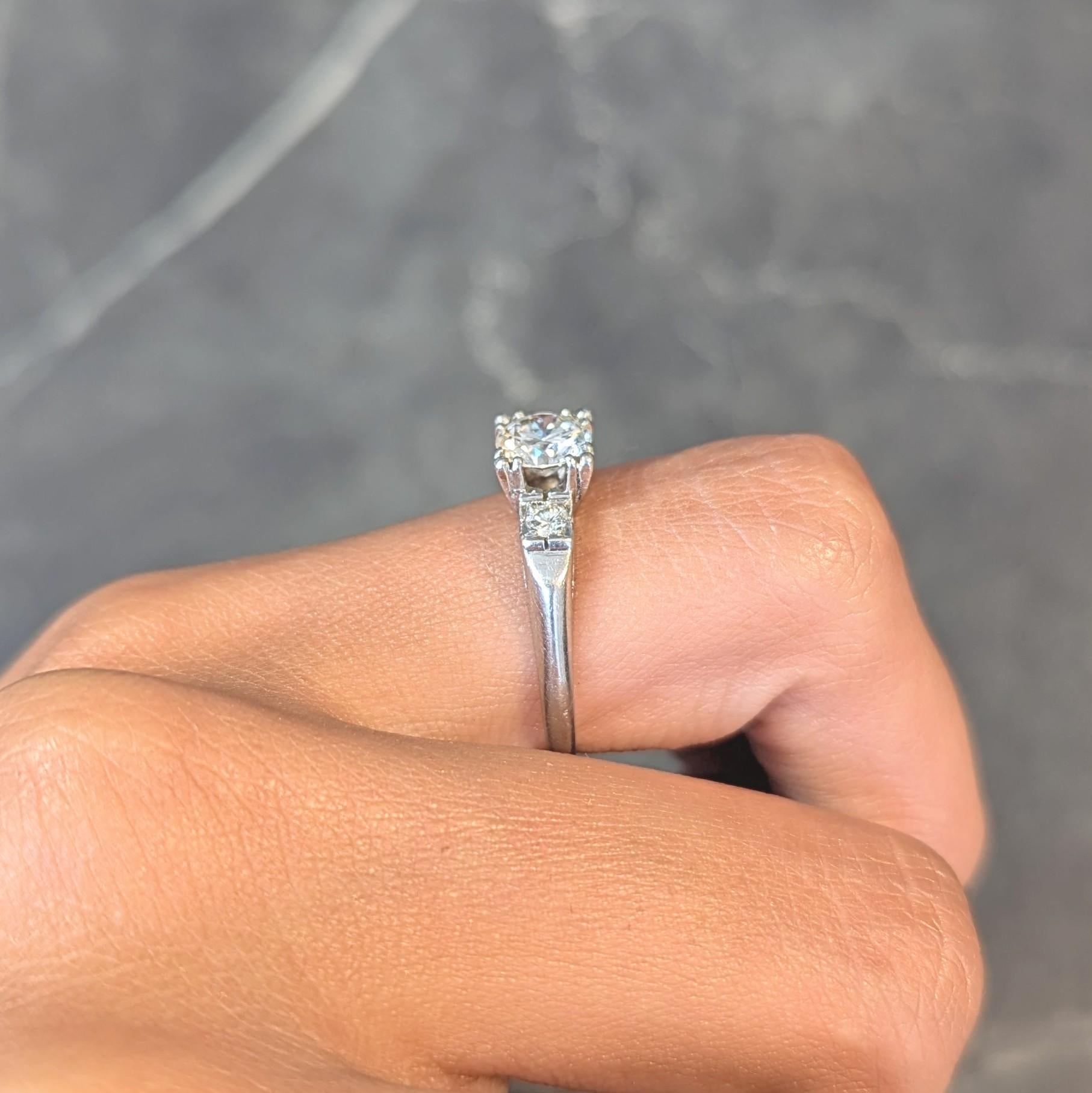 Mid-Century 0.85 CTW Diamond Platinum Vintage Fishtail Engagement Ring