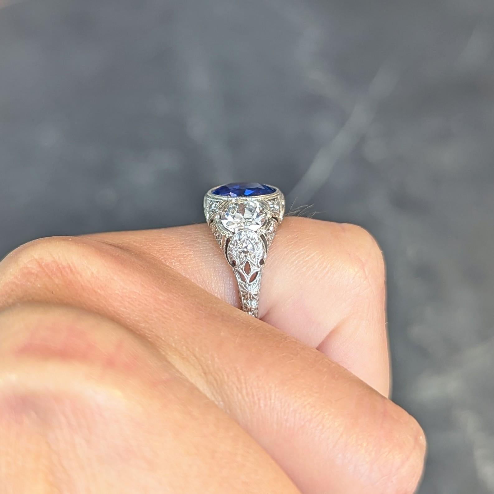 Art Deco 4.90 CTW No Heat Ceylon Sapphire Diamond Platinum Antique Ring AGL