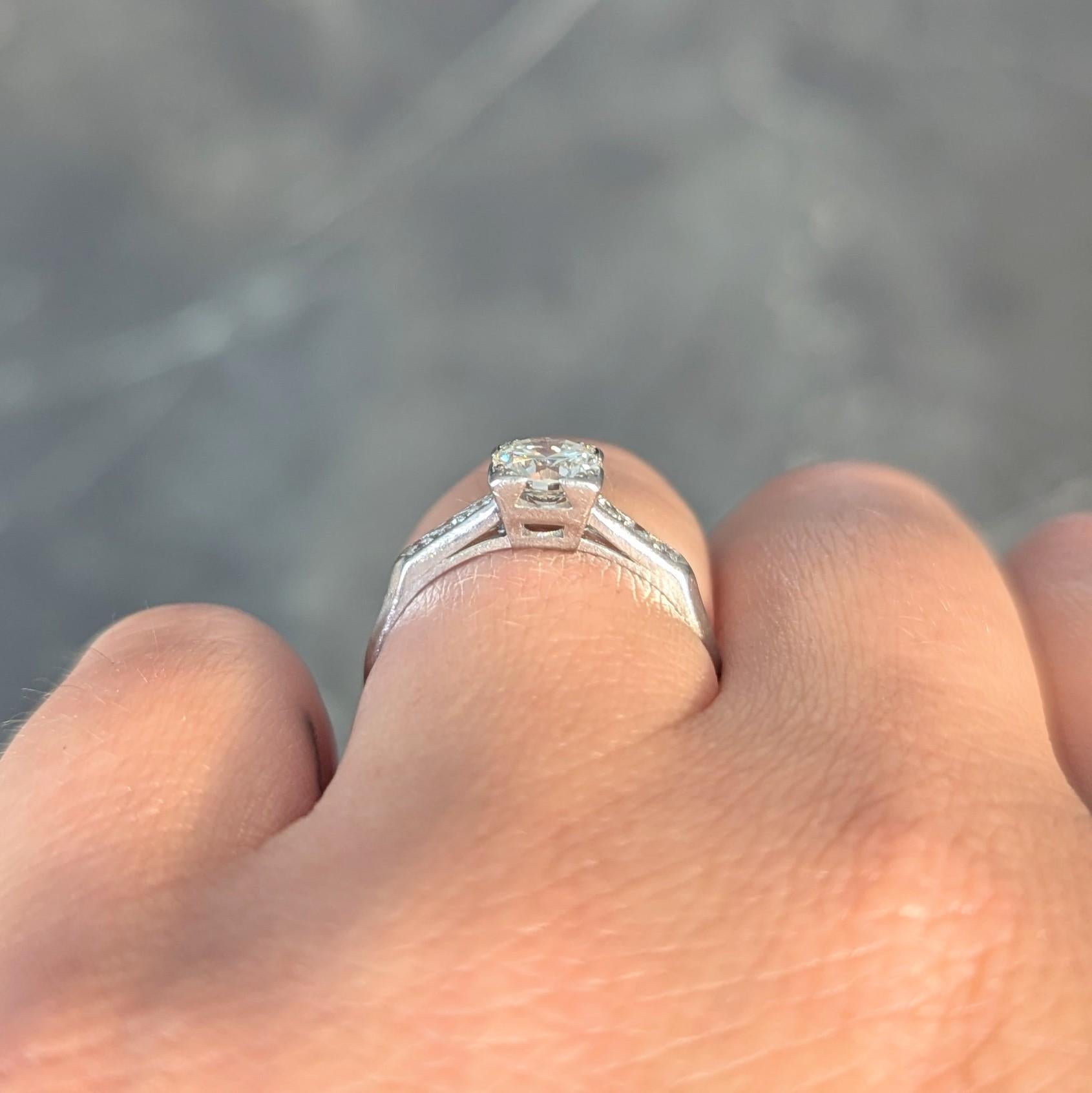 Mid-Century 0.84 CTW Transitional Diamond Platinum Vintage Engagement Ring