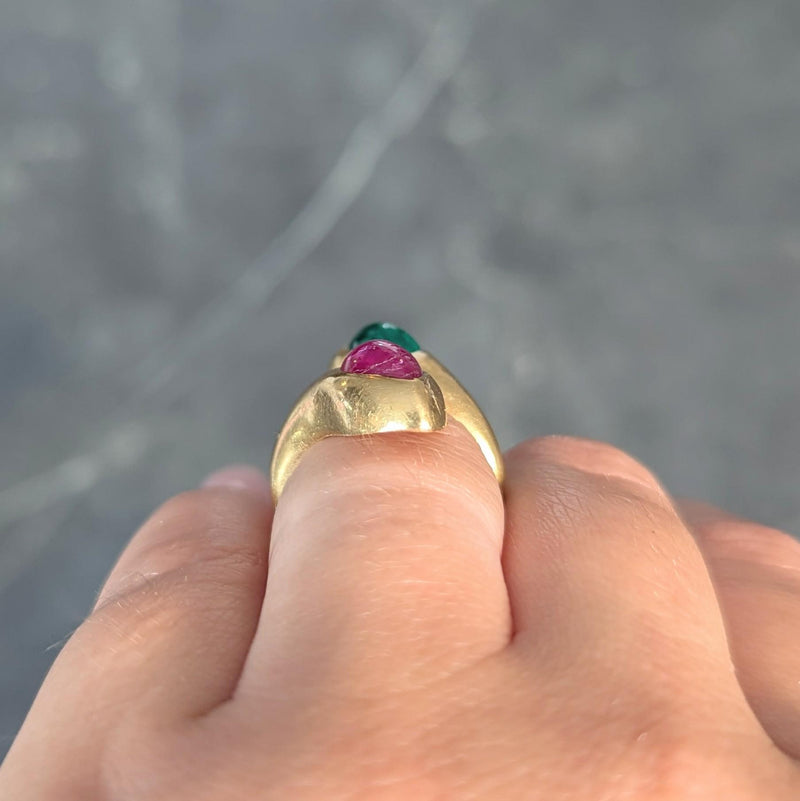 Bulgari Georges L'Enfant 1970 3.52 CTW Ruby Emerald 18K Gold Vintage Snake Ring