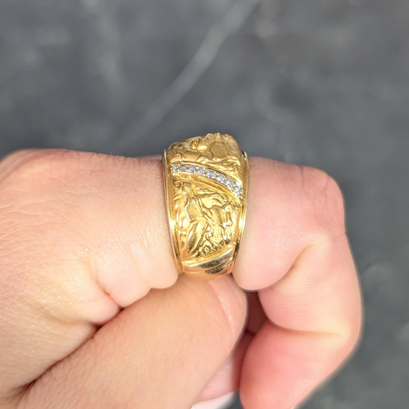 Carrera y Carrera 1990's Diamond 18K Gold Repoussé Horse Vintage Band Ring