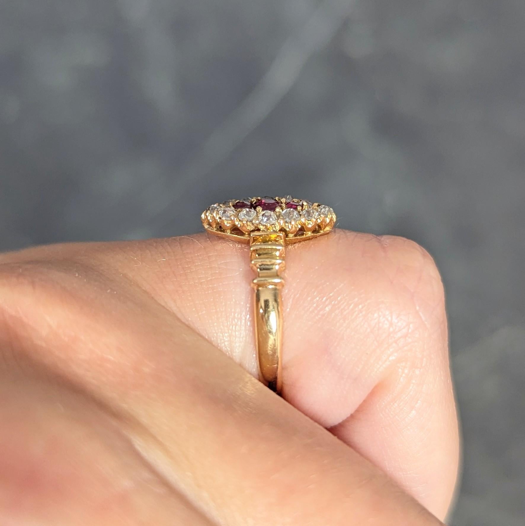 Victorian 0.62 CTW Ruby Diamond 18 Karat Yellow Gold Antique Navette Ring