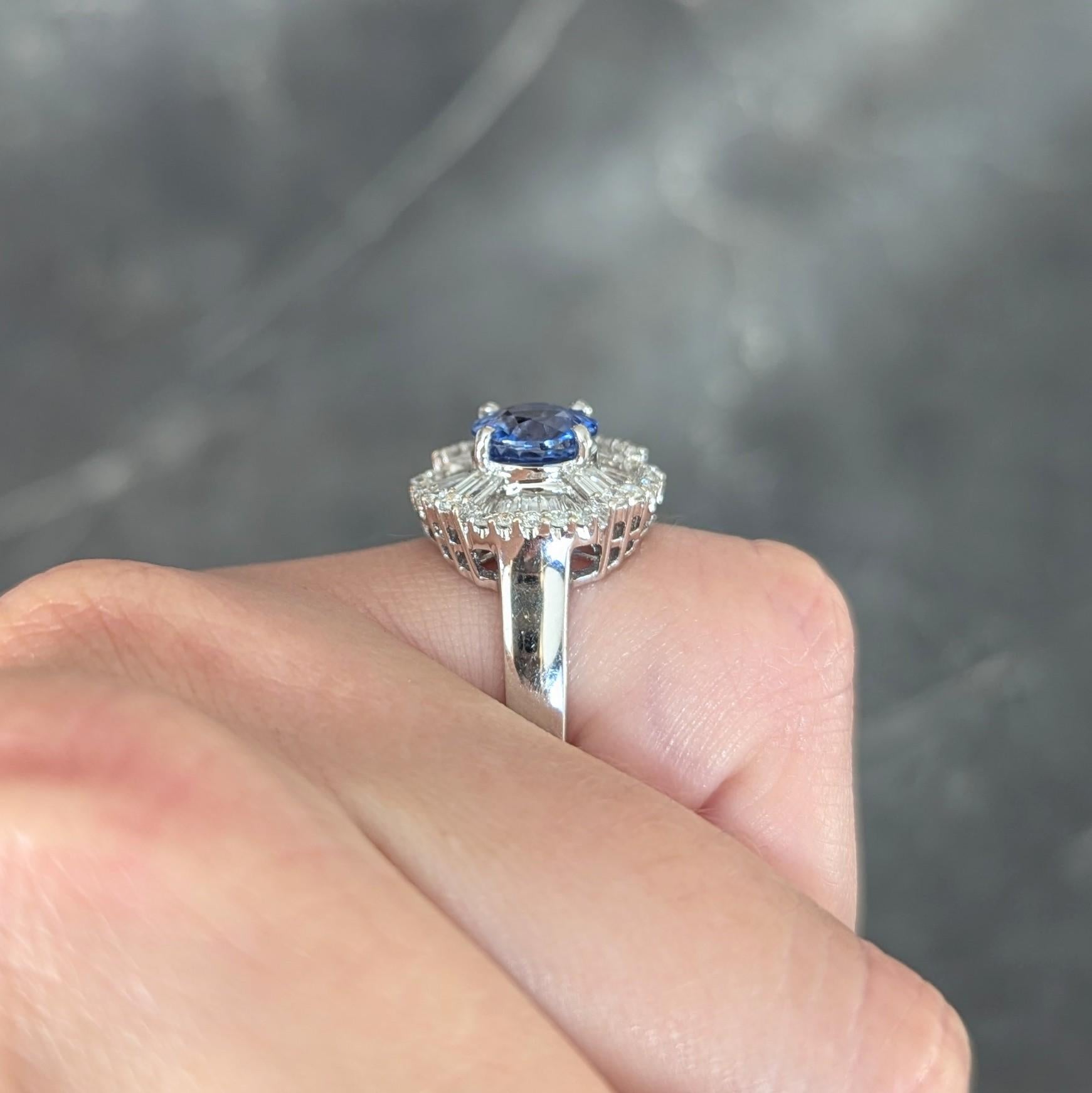 Contemporary 3.00 CTW Sapphire Diamond 1 Karat White Gold Ballerina Halo Ring