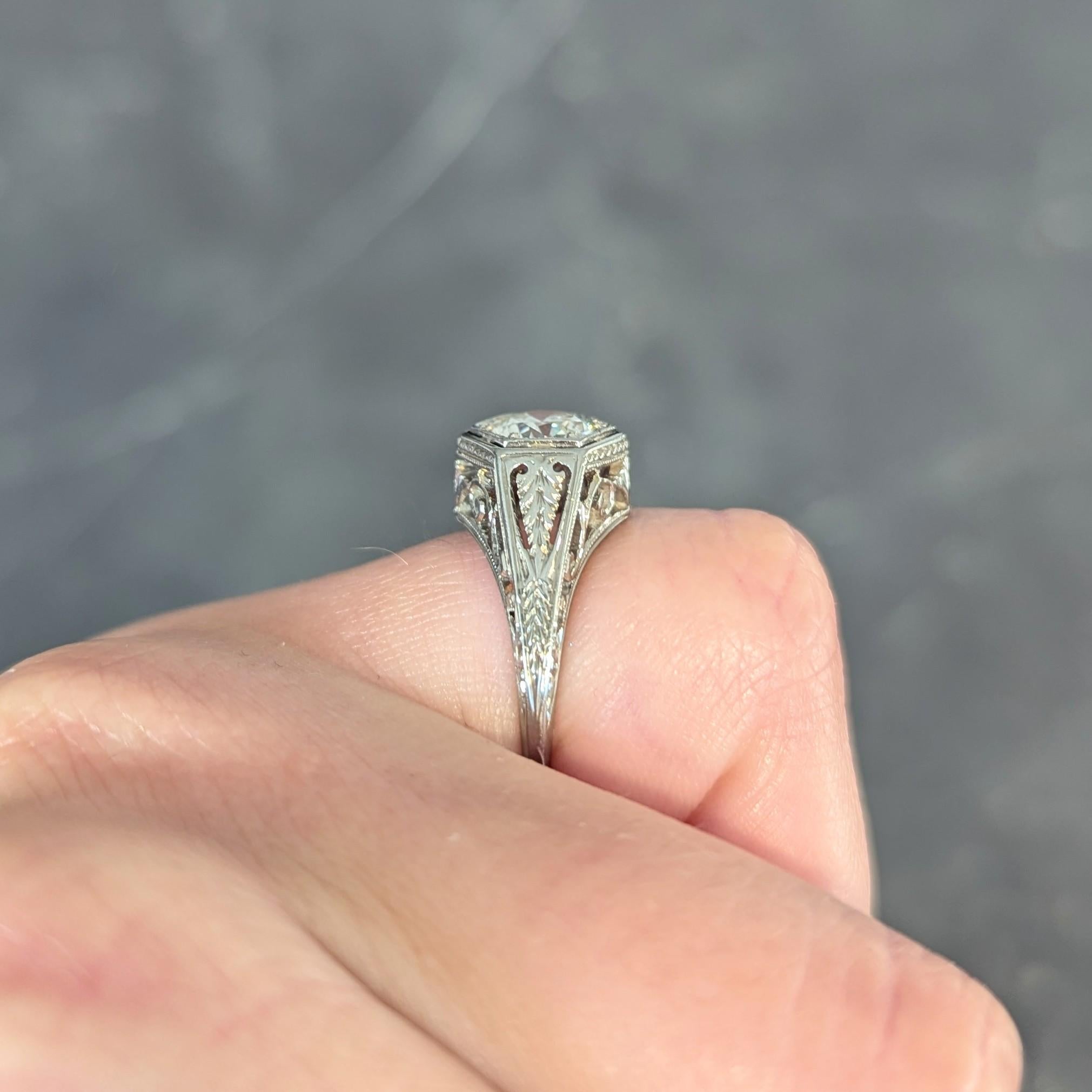 Art Deco 0.77 CTW Diamond 18 Karat Gold Vintage Foliate Engagement Ring