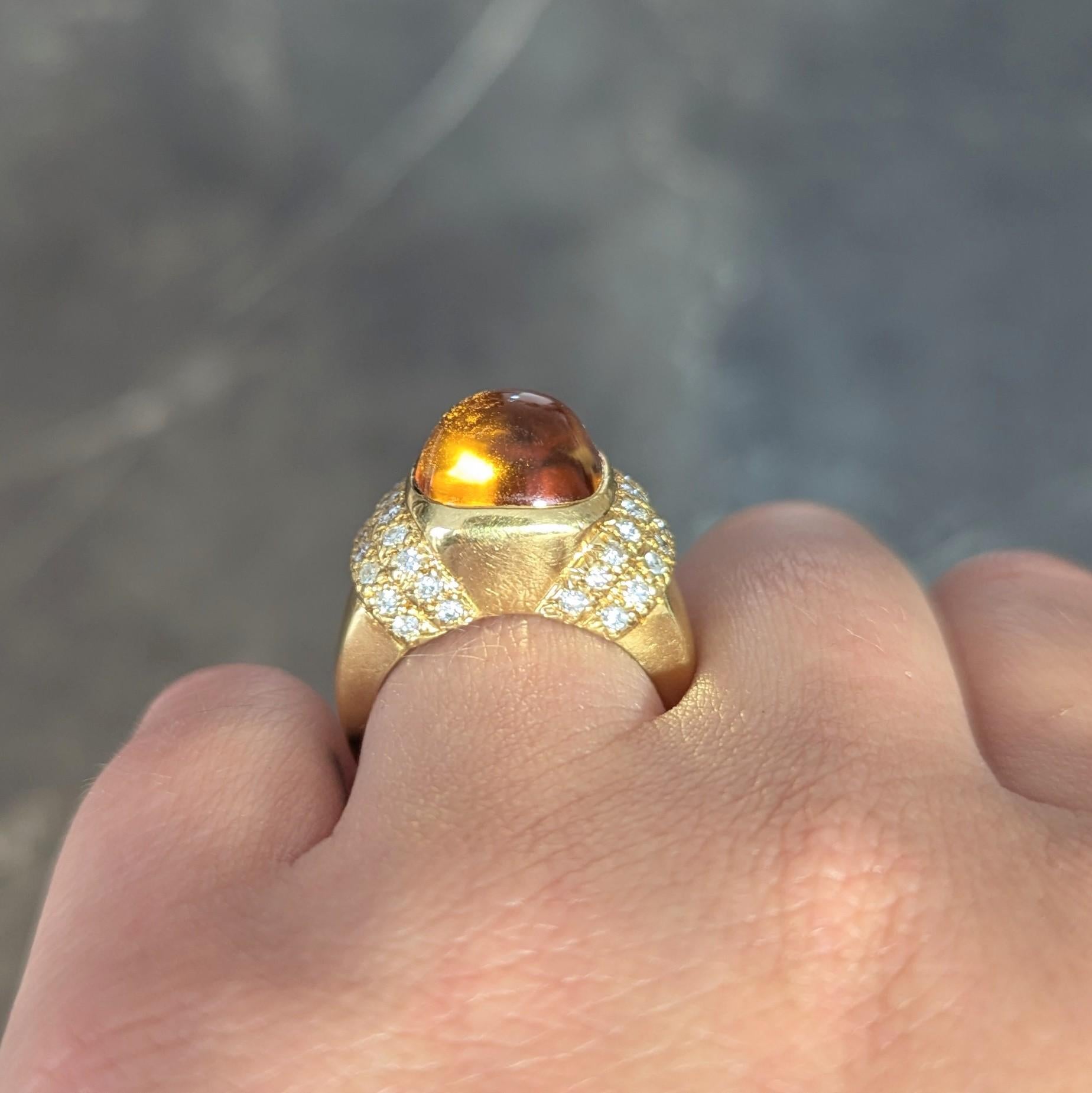 Marlene Stowe 1980s 6.36 CTW Citrine Diamond 18 Karat Gold Vintage Ring