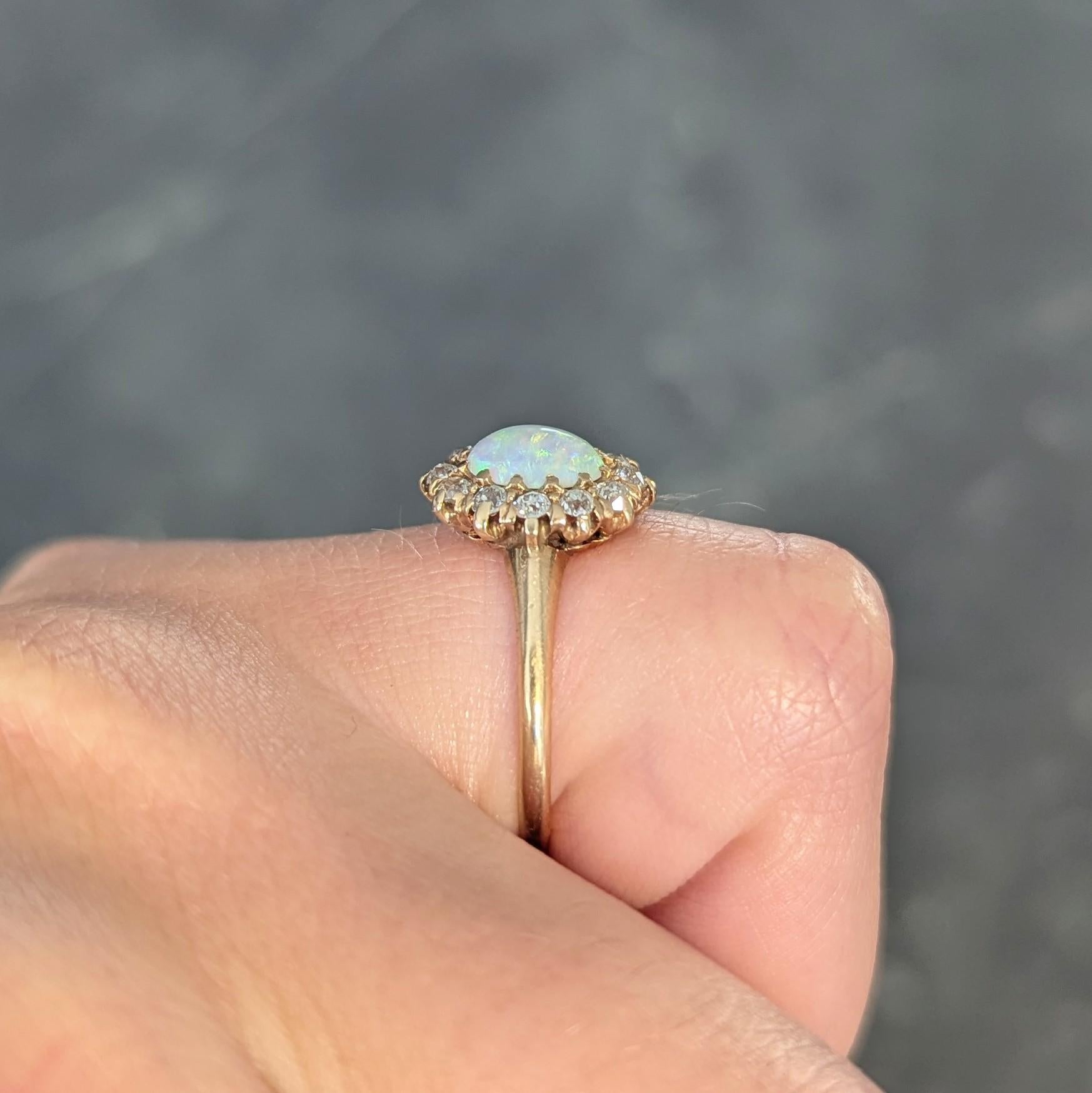 Victorian Diamond Opal 14 Karat Yellow Gold Antique Halo Ring