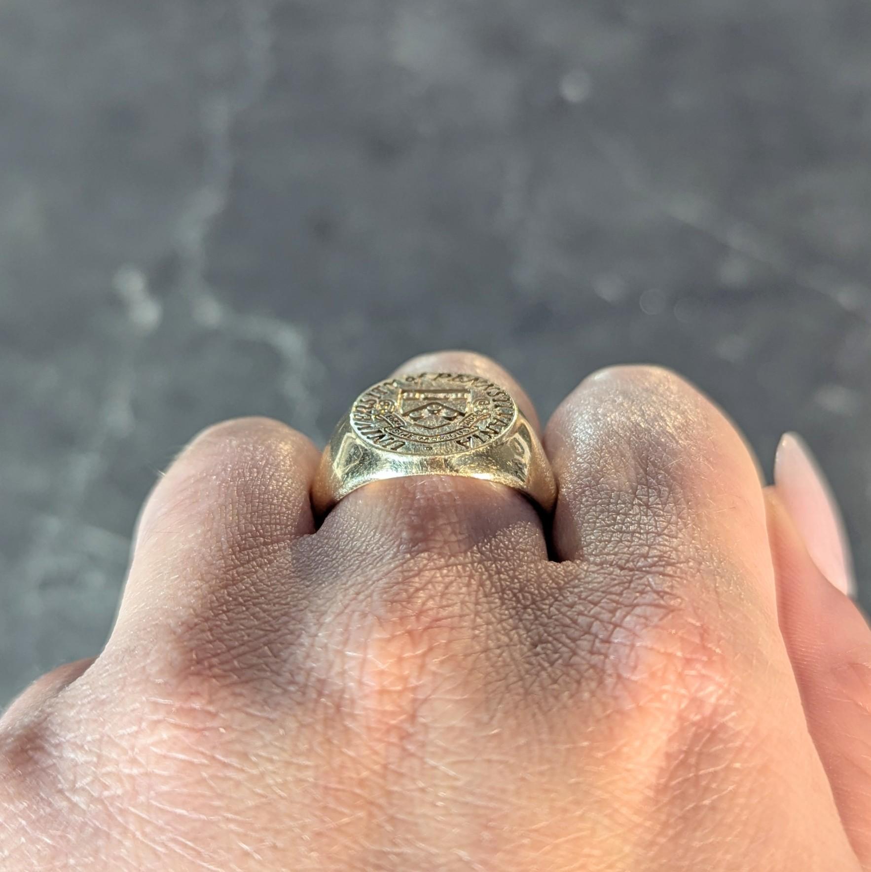 14 Karat Yellow Gold Vintage UPenn University Pennsylvania Intaglio Signet Ring