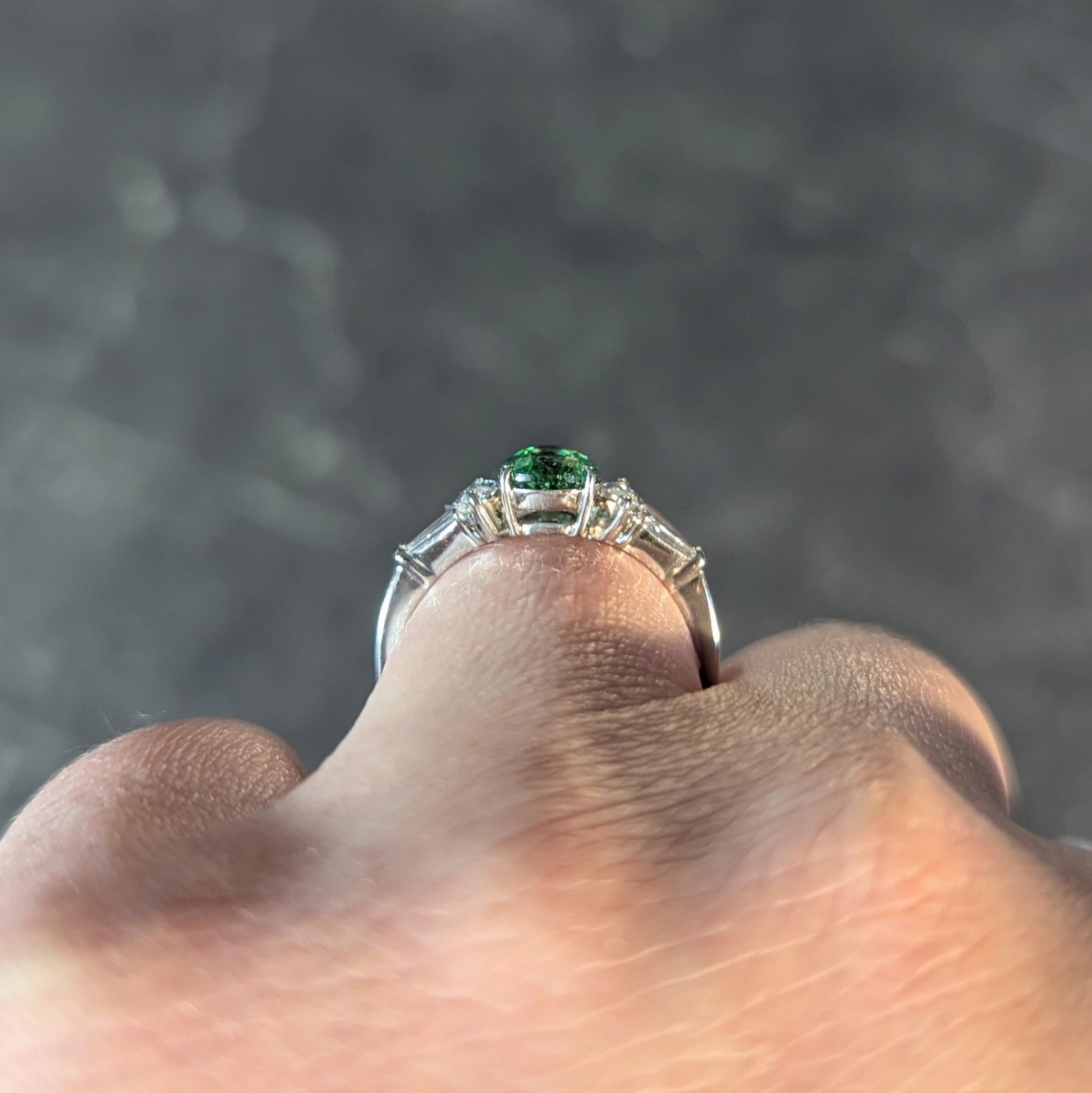 Contemporary 1.38 CTW Tsavorite Garnet Diamond Platinum Five Stone Ring