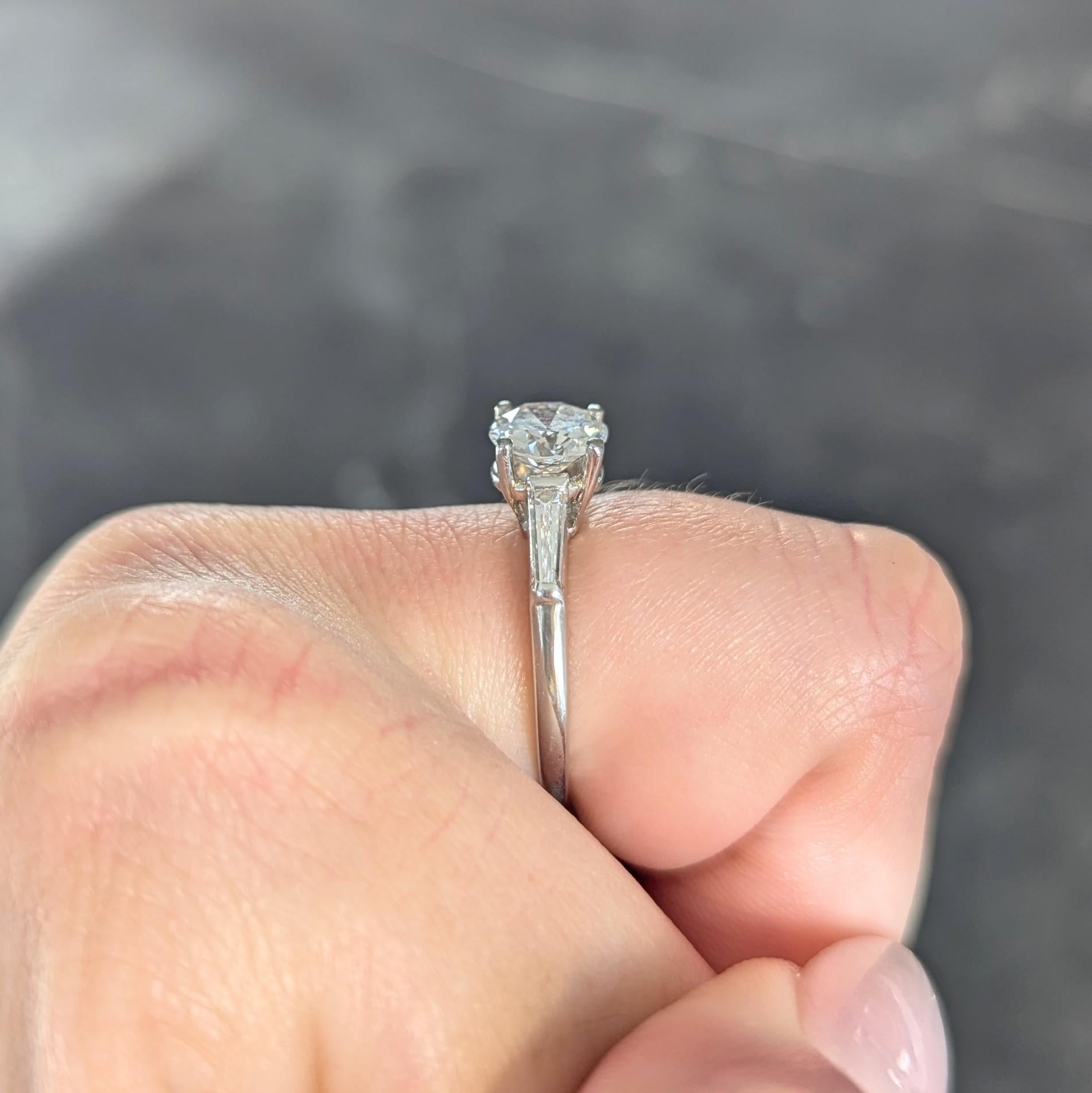 1950's Mid-Century 1.54 CTW Diamond Platinum Three Stone Engagement Ring GIA