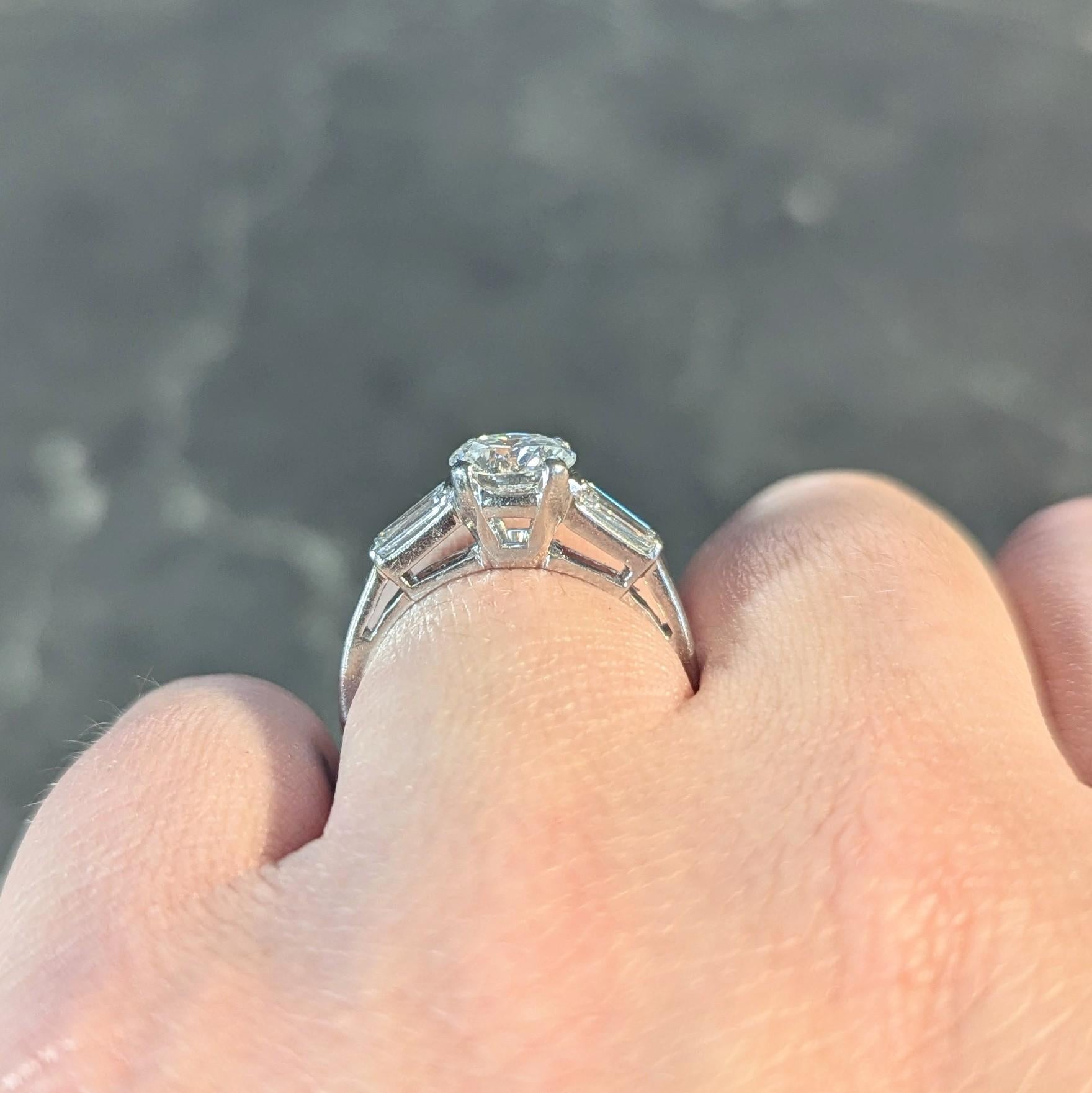 Mid-Century 1.36 CTW Transitional Diamond Platinum Vintage Engagement Ring