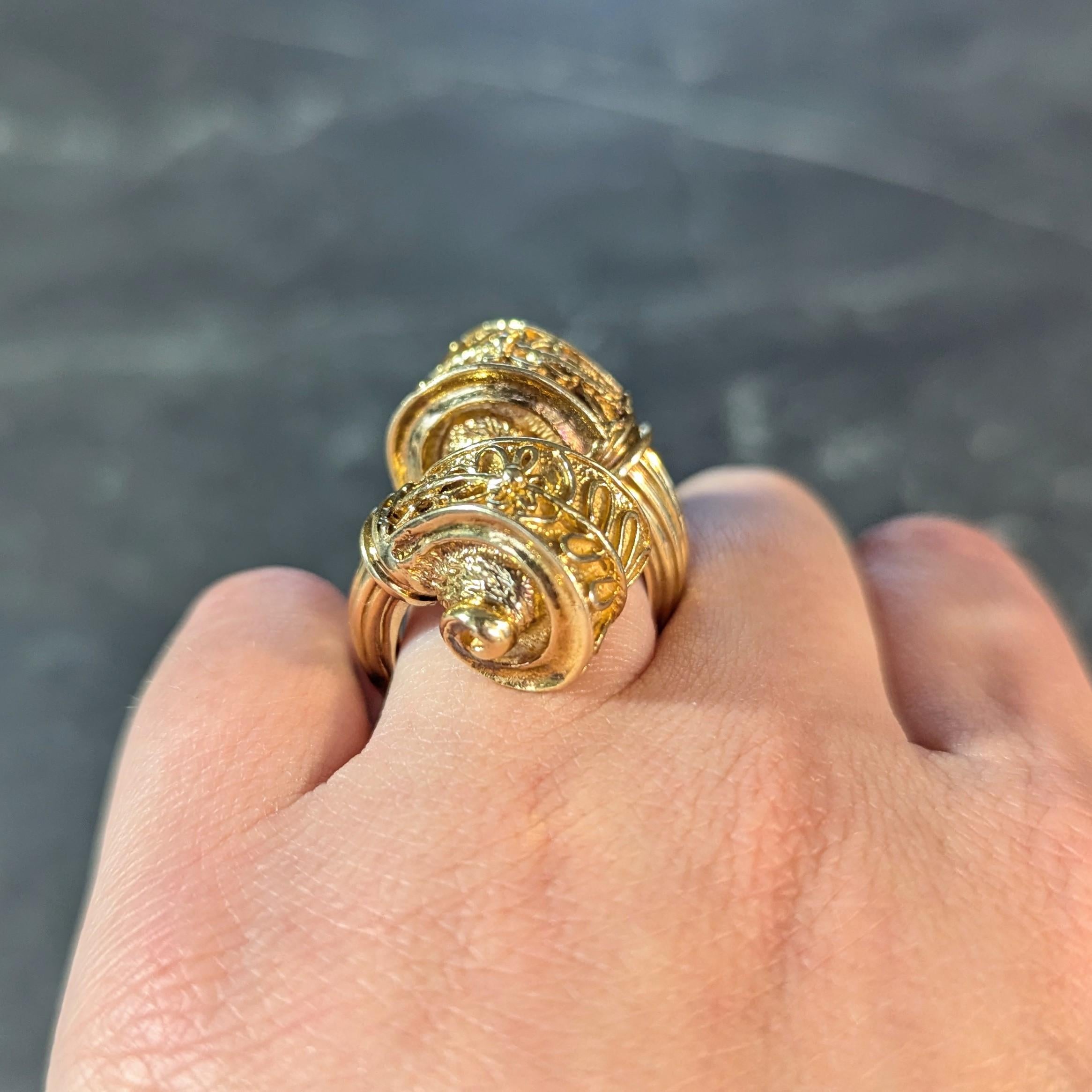 Ilias LaLaounis 1960's 18K Yellow Gold Vintage Hellenistic Column Bypass Ring