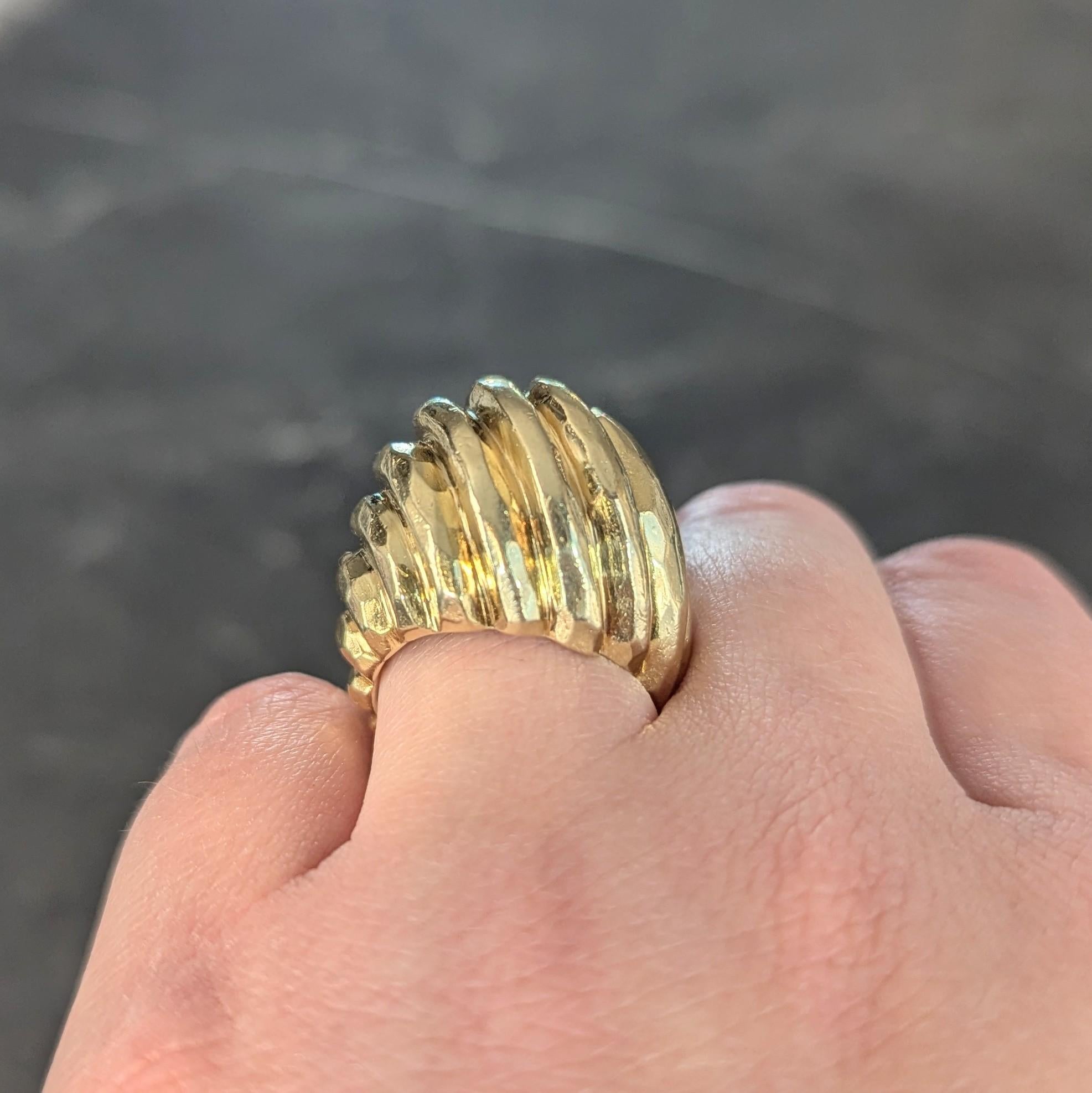 Henry Dunay 1970's 18 Karat Yellow Gold Vintage Hammered Swirl Ring