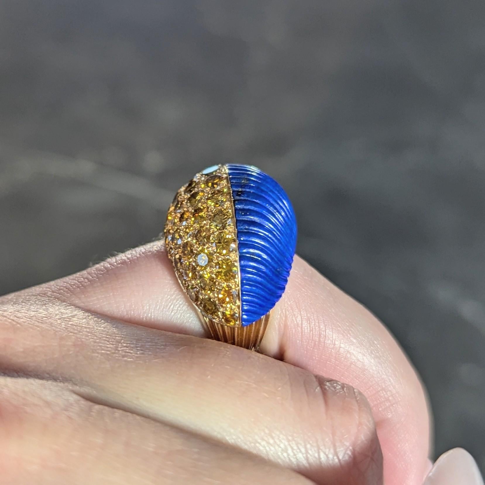 Cartier Paris 1960's 4.62 CTW Yellow Diamond Lapis 18K Gold Vintage Boule Ring