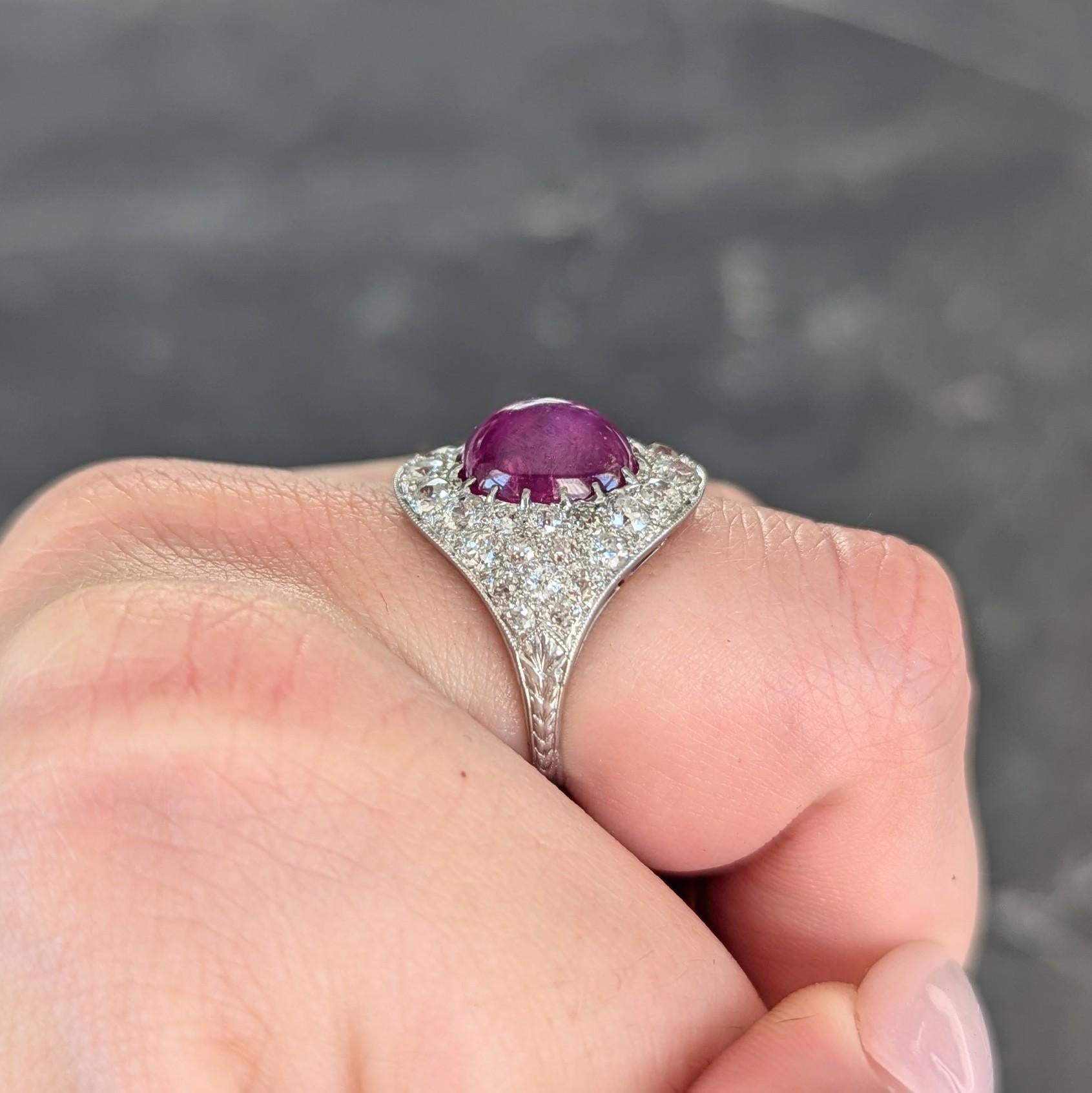 Art Deco 8.40 CTW No Heat Ceylon Star Ruby Diamond Platinum Vintage Dinner Ring