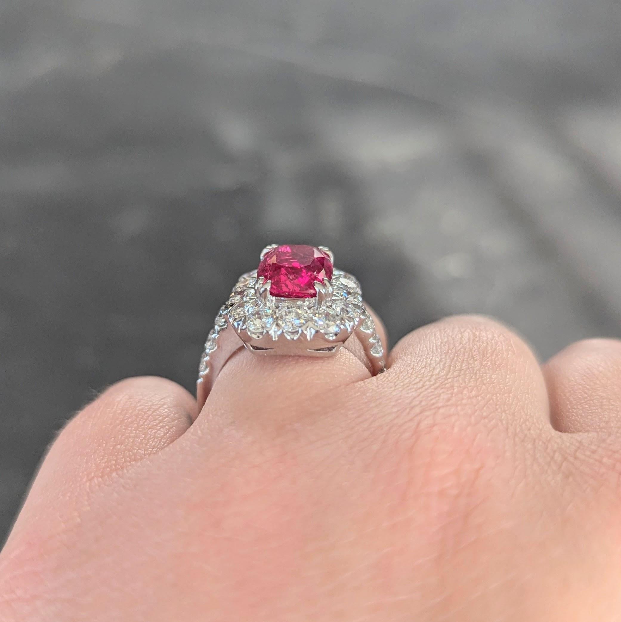 Contemporary 6.67 CTW No Heat Pink Spinel Diamond 18 Karat White Gold Halo Ring