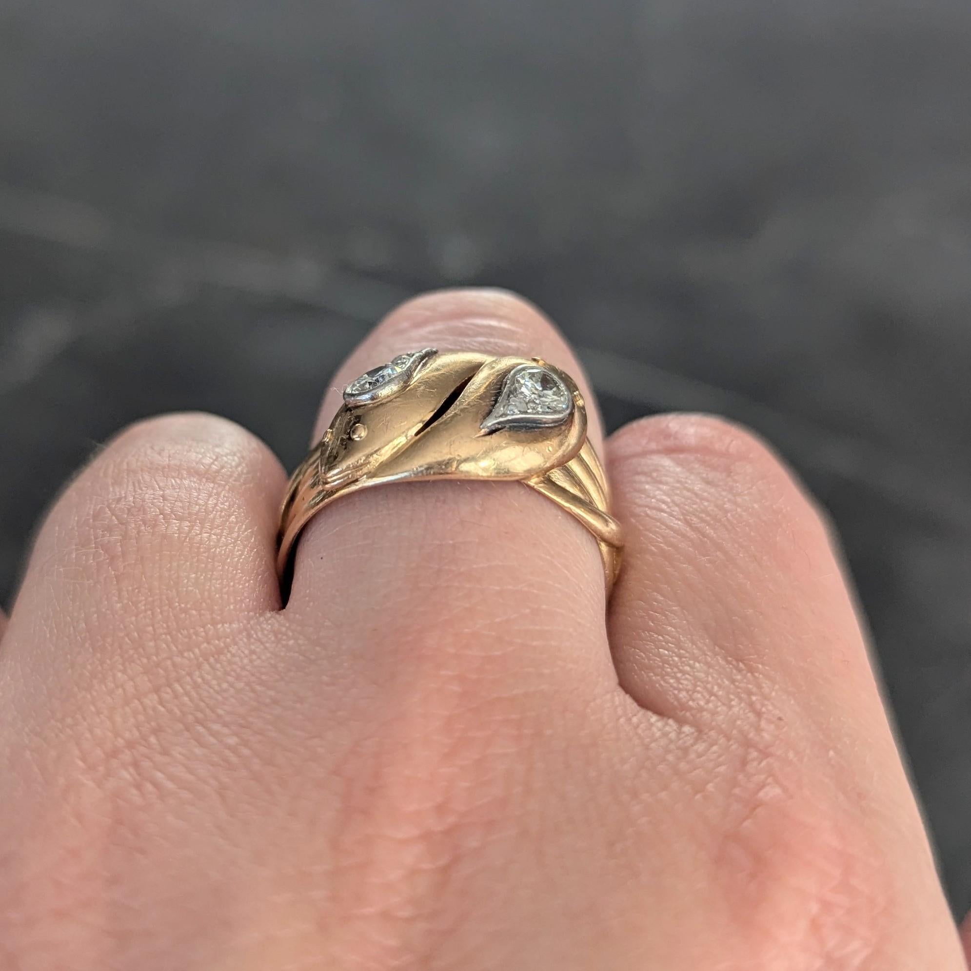 Edwardian Diamond Platinum 18 Karat Yellow Gold Antique Snake Unisex Band Ring