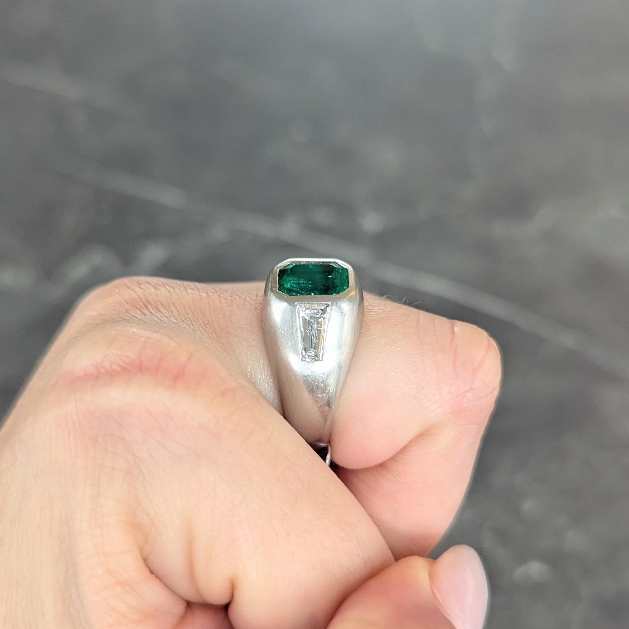 1960's 3.70 CTW Colombian Emerald Diamond Platinum Vintage Three Stone Ring AGL