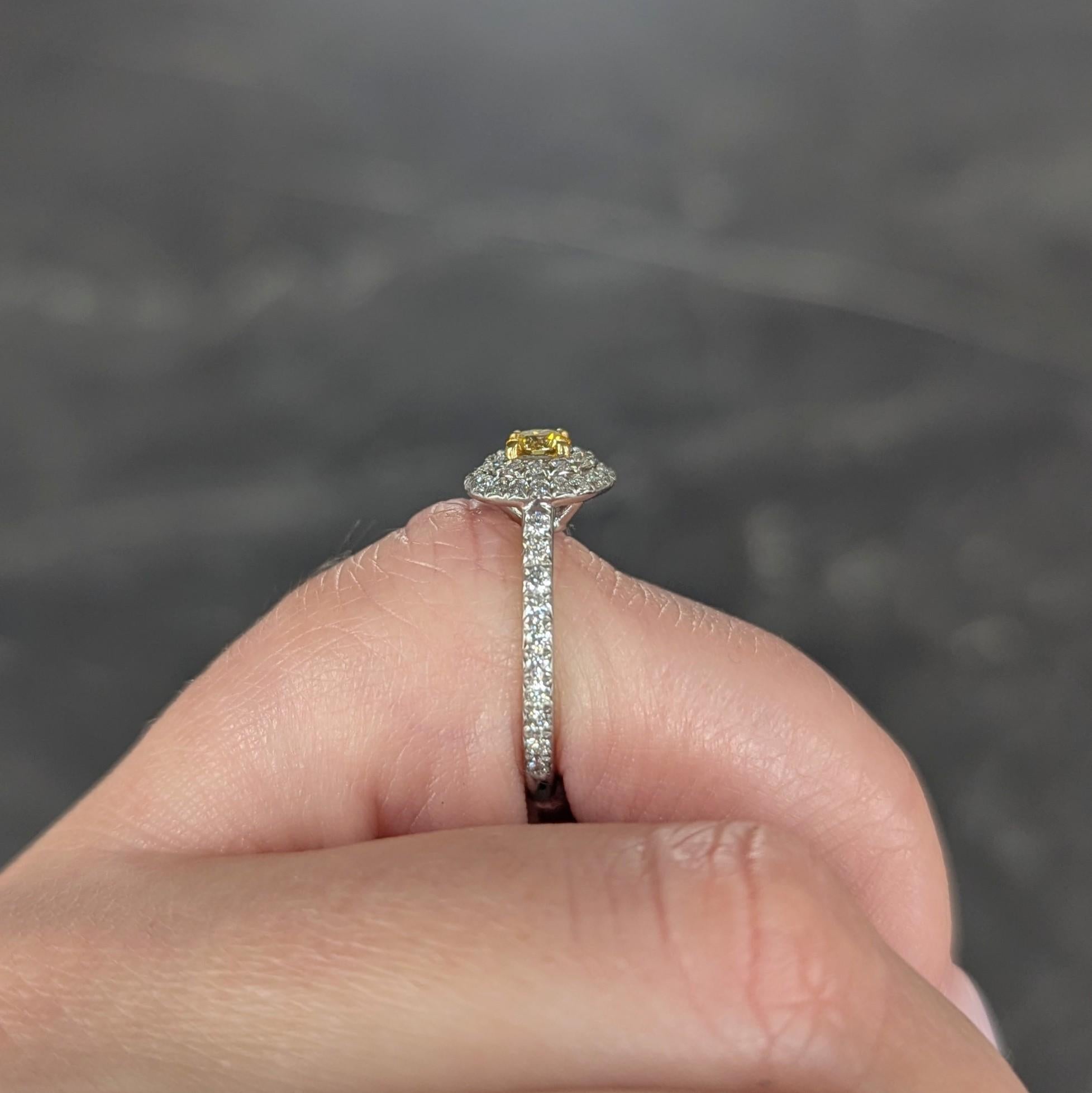 Tiffany & Co. Fancy Vivid Yellow Diamond Platinum Yellow Gold Soleste Halo Ring