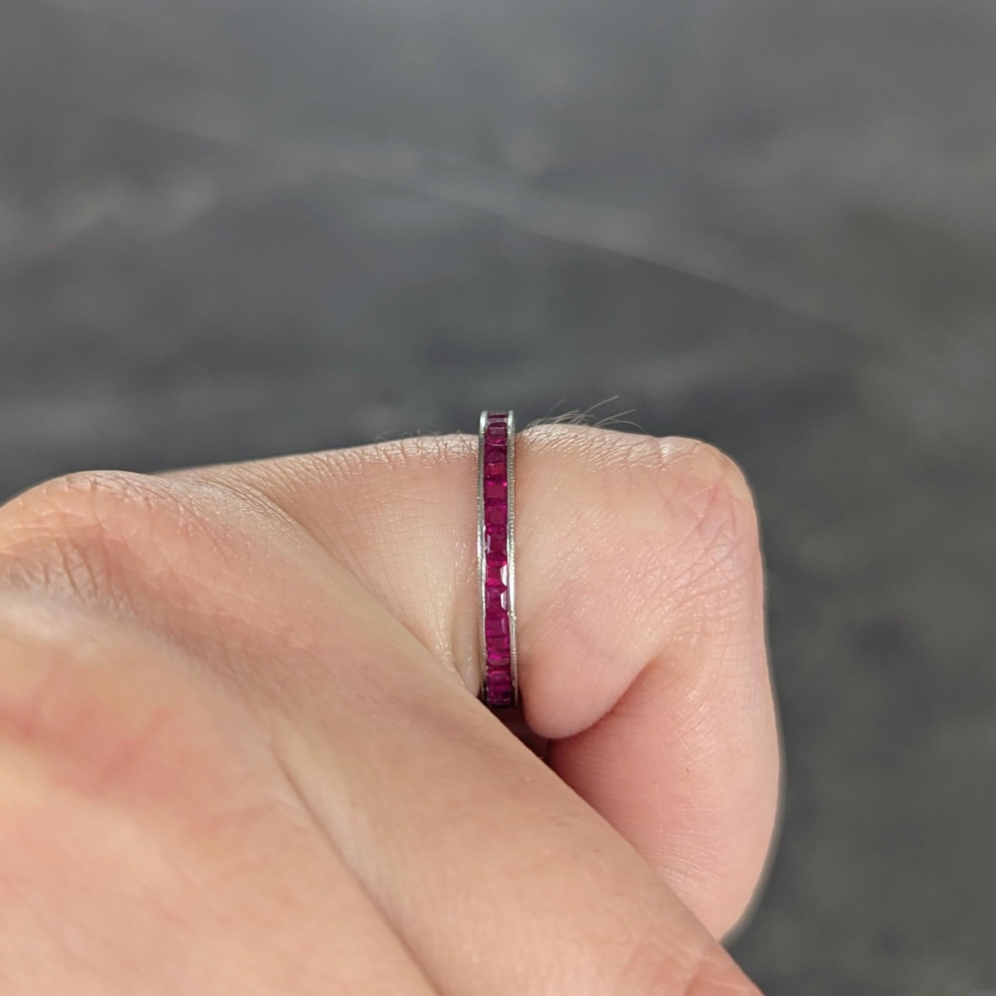 Art Deco 1.85 CTW Square Cut Ruby Platinum Eternity Vintage Channel Band Ring