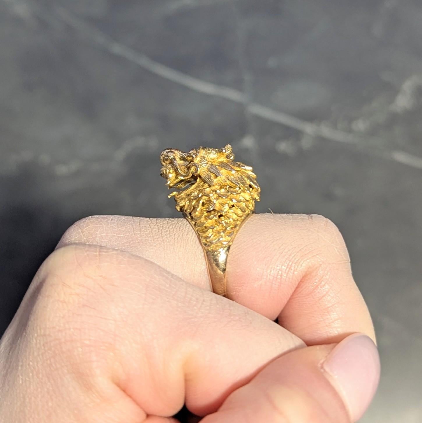 Contemporary Ruby 14 Karat Yellow Gold Dragon Statement Ring