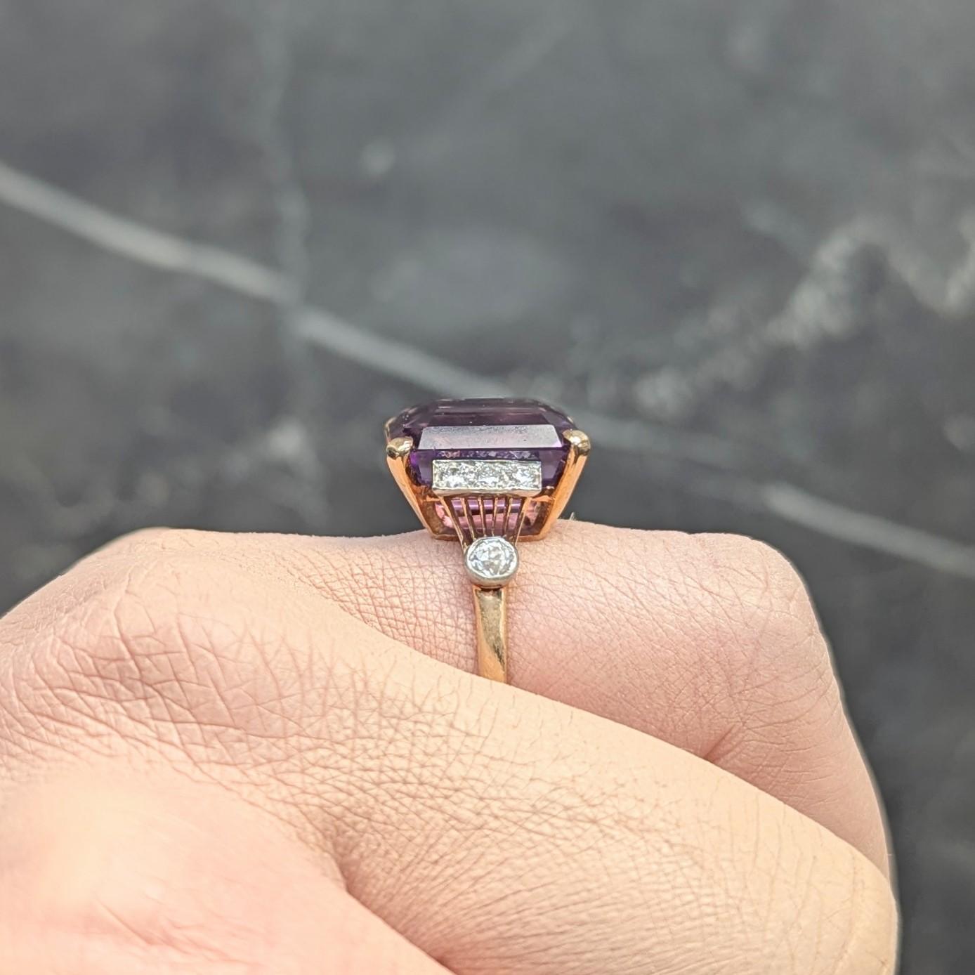 Retro 10.22 CTW Amethyst Diamond Platinum 14 Karat Gold Vintage Cocktail Ring