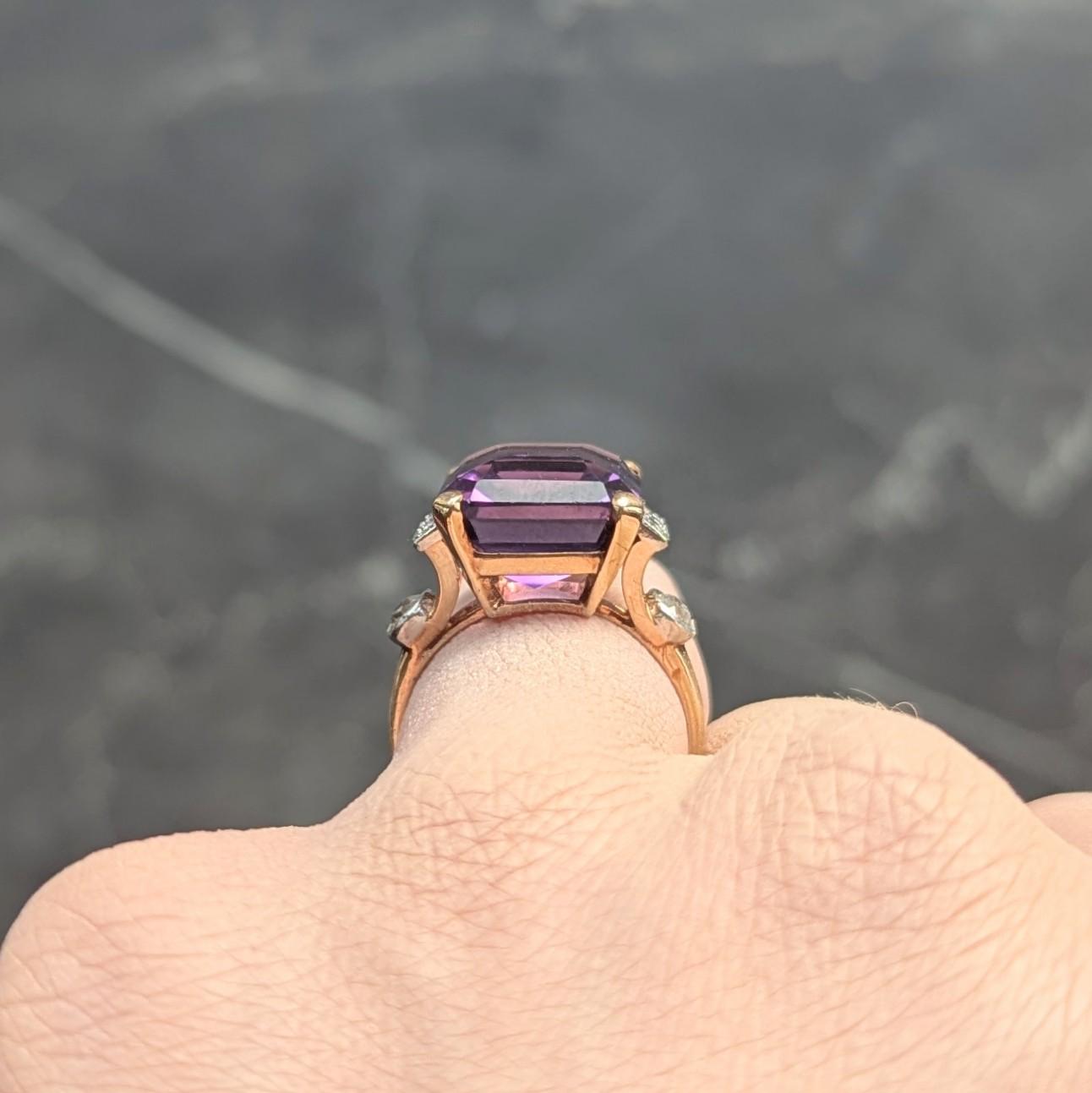 Retro 10.22 CTW Amethyst Diamond Platinum 14 Karat Gold Vintage Cocktail Ring