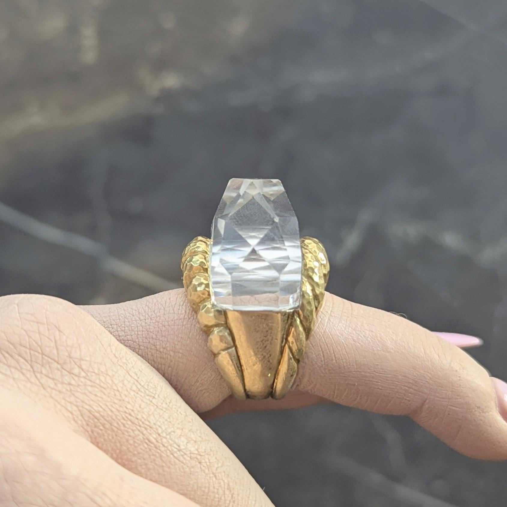 David Webb 1970's Quartz Crystal 18 Karat Gold Vintage Iceberg Statement Ring