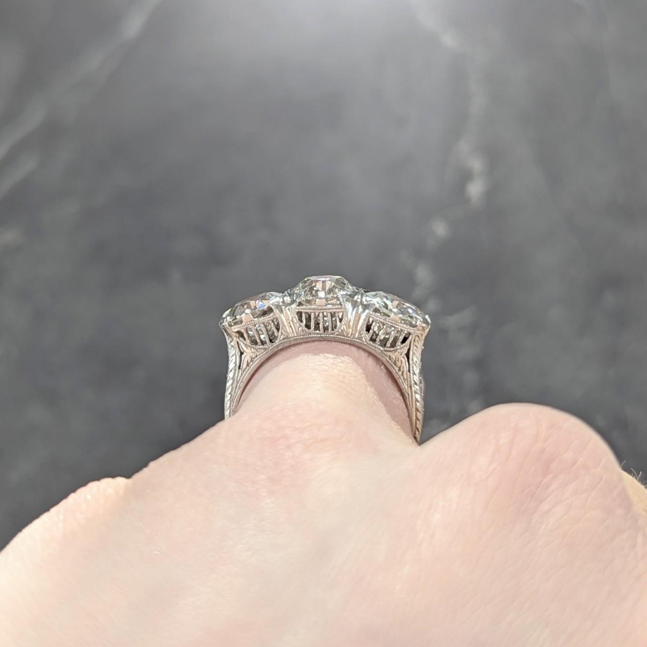 Edwardian 4.30 CTW Diamond Platinum Antique Orange Blossom Three Stone Band Ring