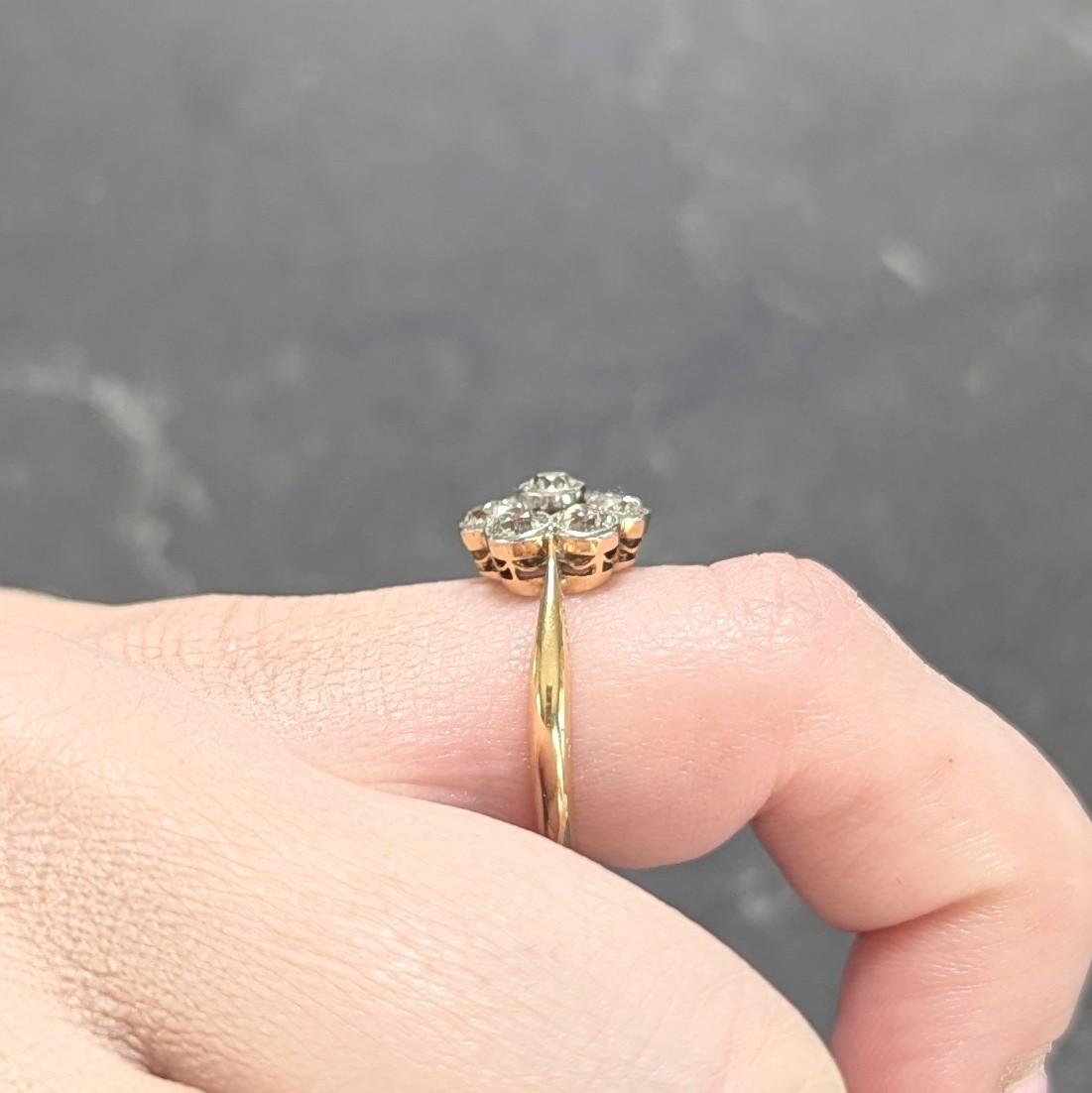 Edwardian European Diamond Platinum 18K Yellow Gold Antique Floral Cluster Ring