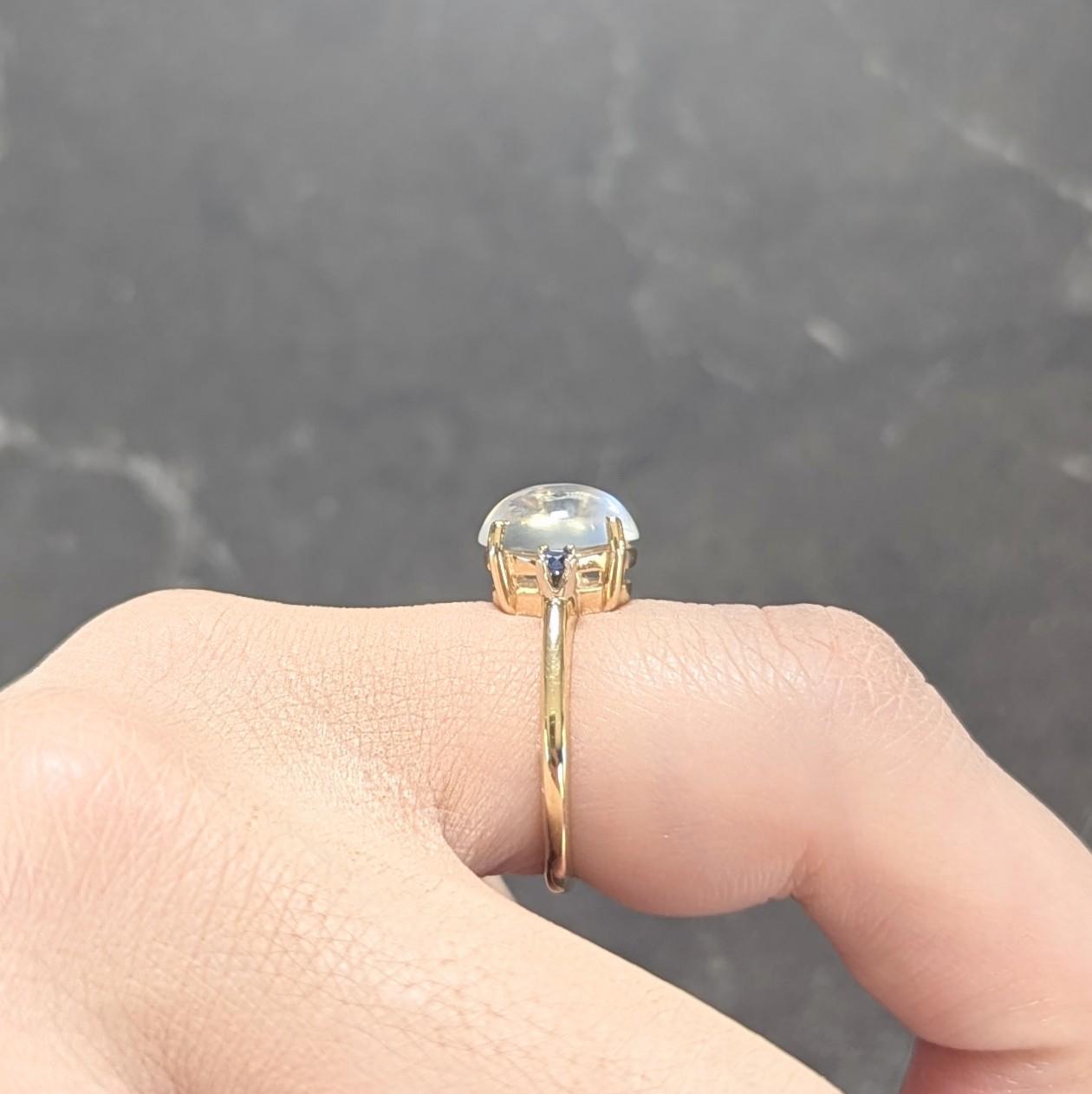 Retro Moonstone Sapphire 14 Karat Two-Tone Gold Vintage Three Stone Ring