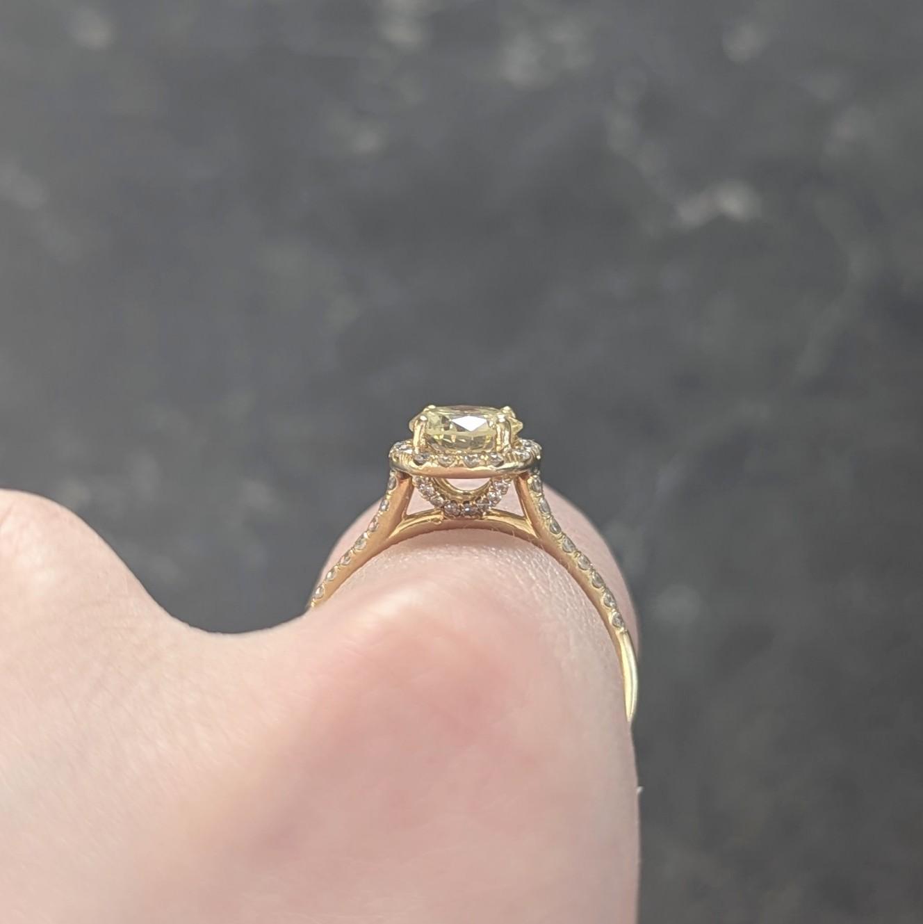 Contemporary 1.65 CTW Fancy Yellow Diamond 18K Gold Halo Engagement Ring GIA