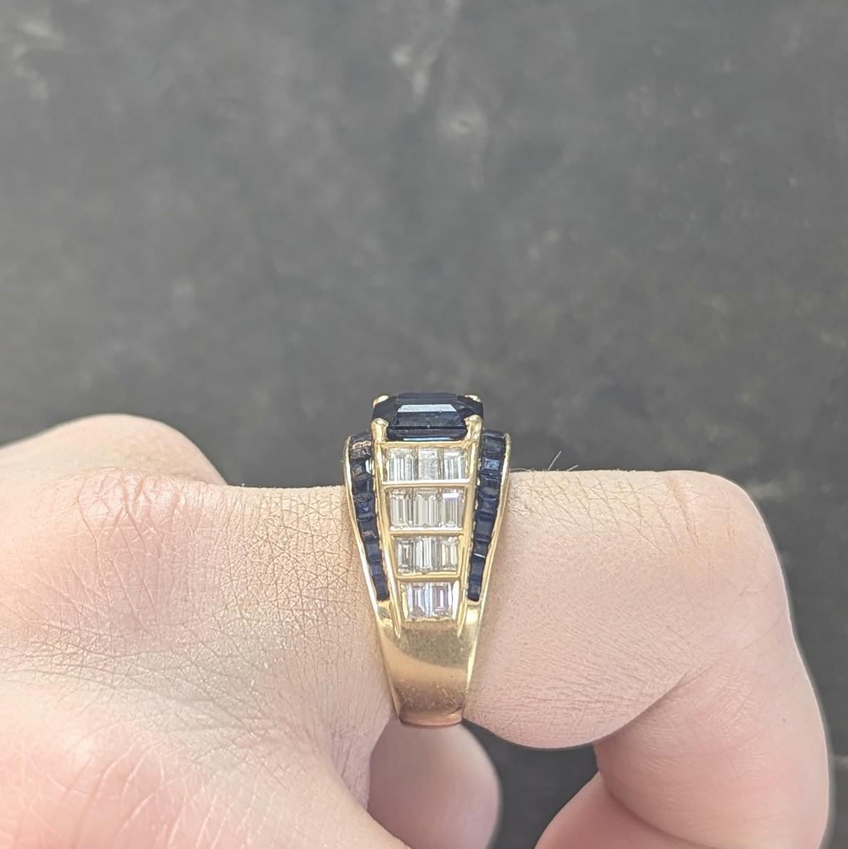 1980's 5.40 CTW Sapphire Diamond 18 Karat Yellow Gold Vintage Wide Band Ring