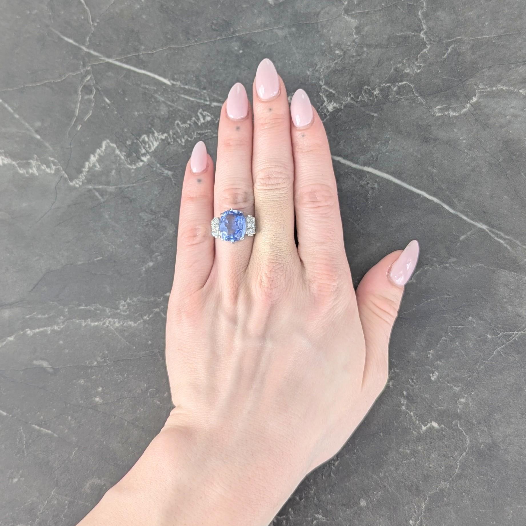 Mid-Century 10.04 CTW No Heat Ceylon Sapphire Diamond Platinum Vintage Ring GIA