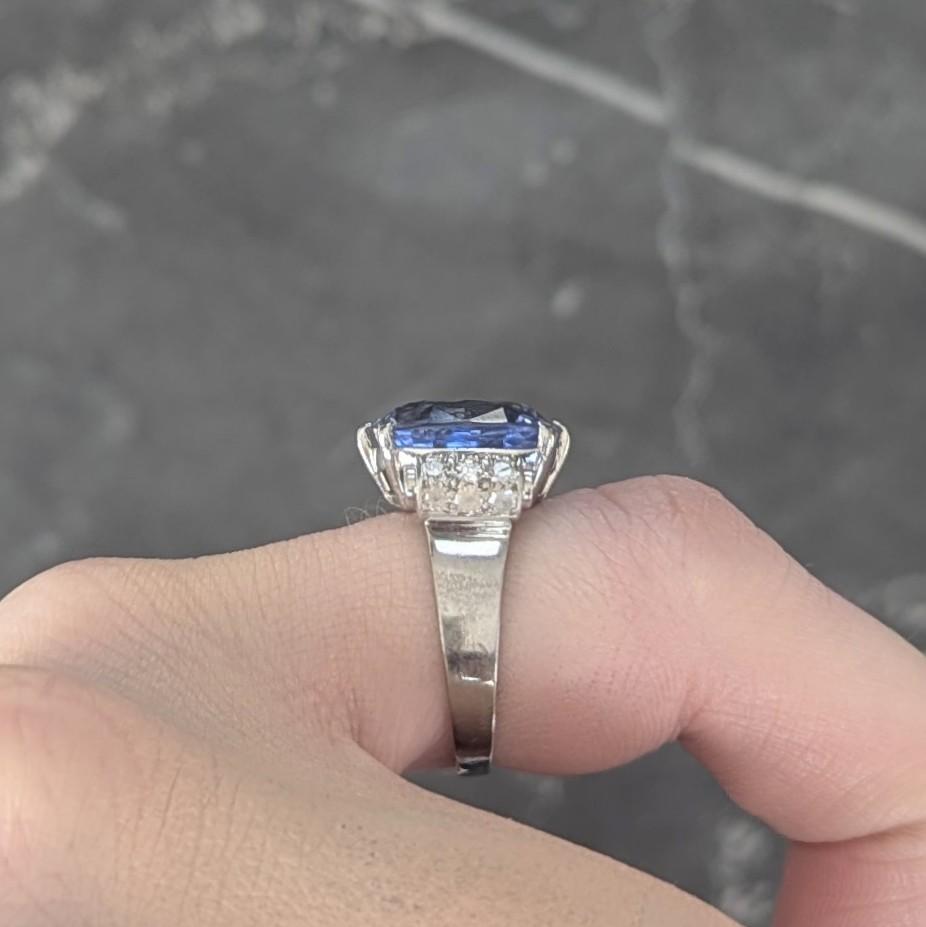 Mid-Century 10.04 CTW No Heat Ceylon Sapphire Diamond Platinum Vintage Ring GIA
