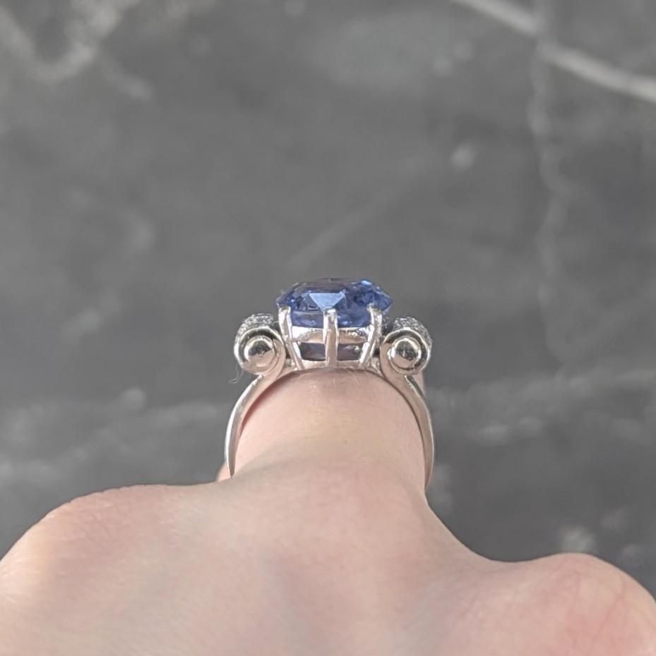 Mid-Century 10.04 CTW No Heat Ceylon Sapphire Diamond Platinum Vintage Ring GIA