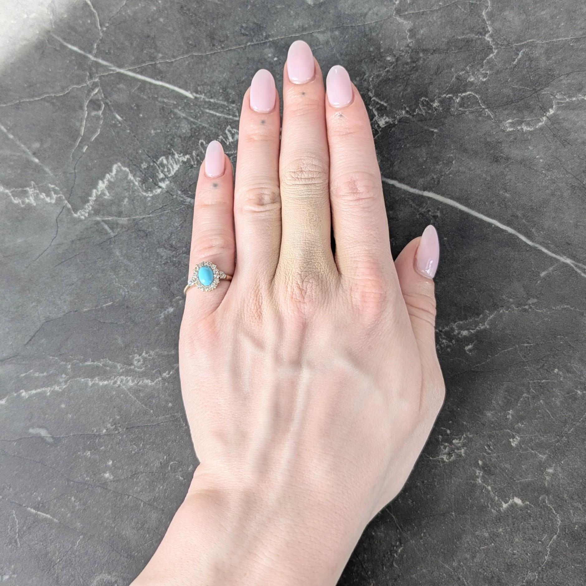 Edwardian Diamond Turquoise Platinum 14 Karat Yellow Gold Antique Halo Ring