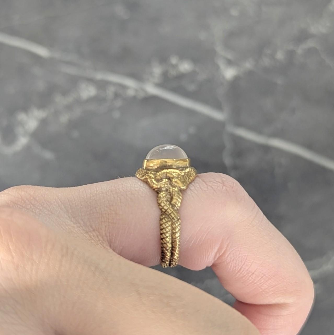 Victorian Moonstone Cabochon 14 Karat Yellow Gold Antique Snake Unisex Ring