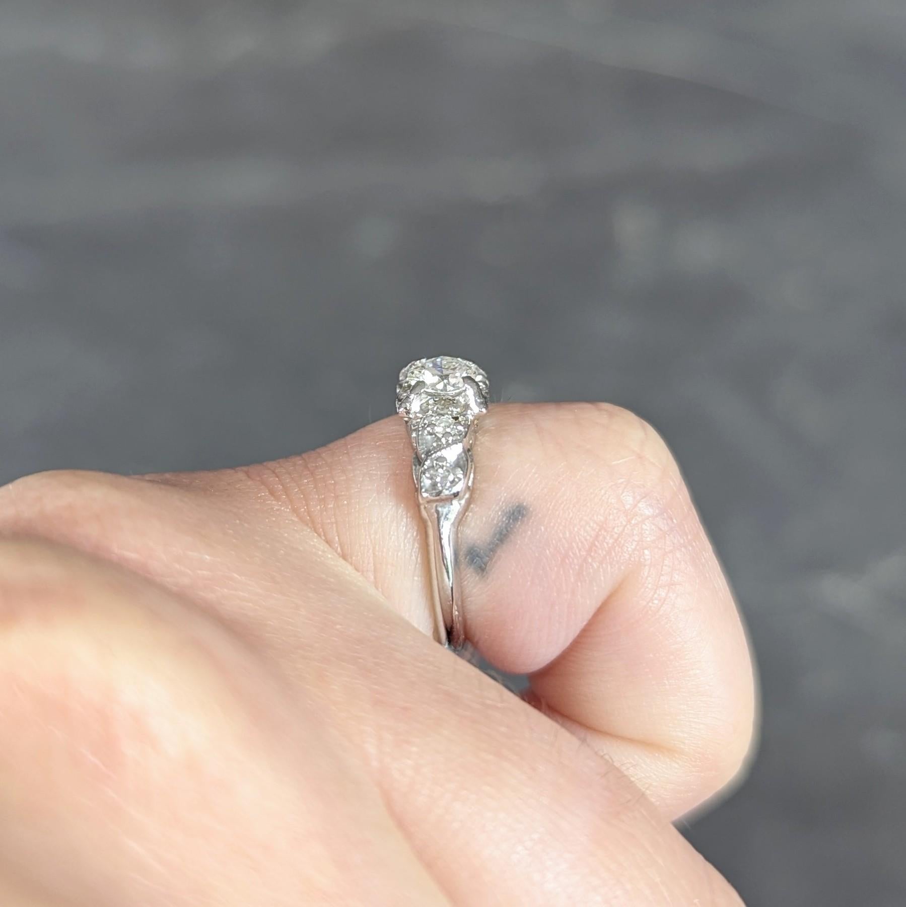 Retro 0.45 CTW Euro Diamond 14 Karat White Gold Vintage Foliate Engagement Ring